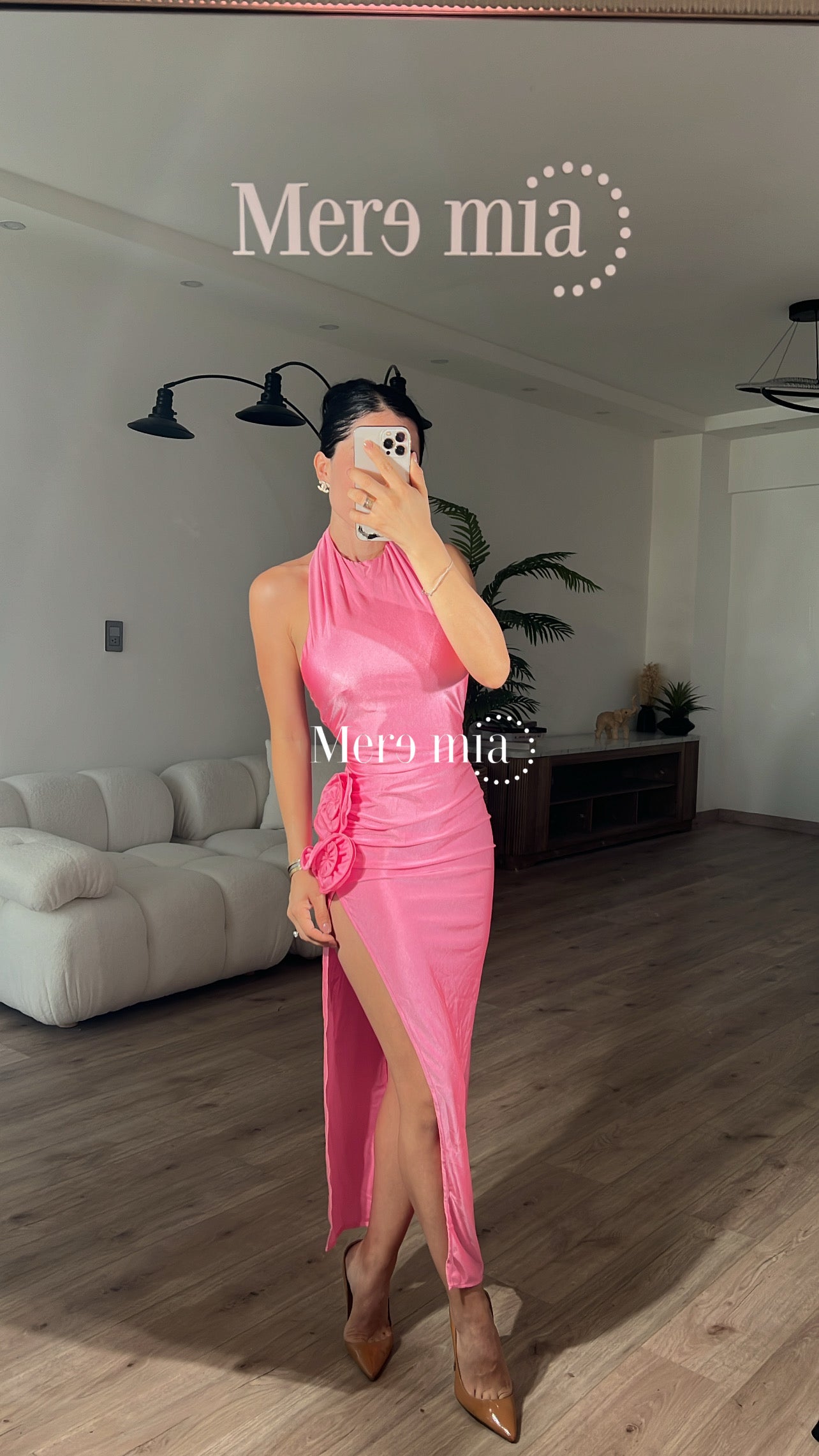 Vestido rosa flores abert