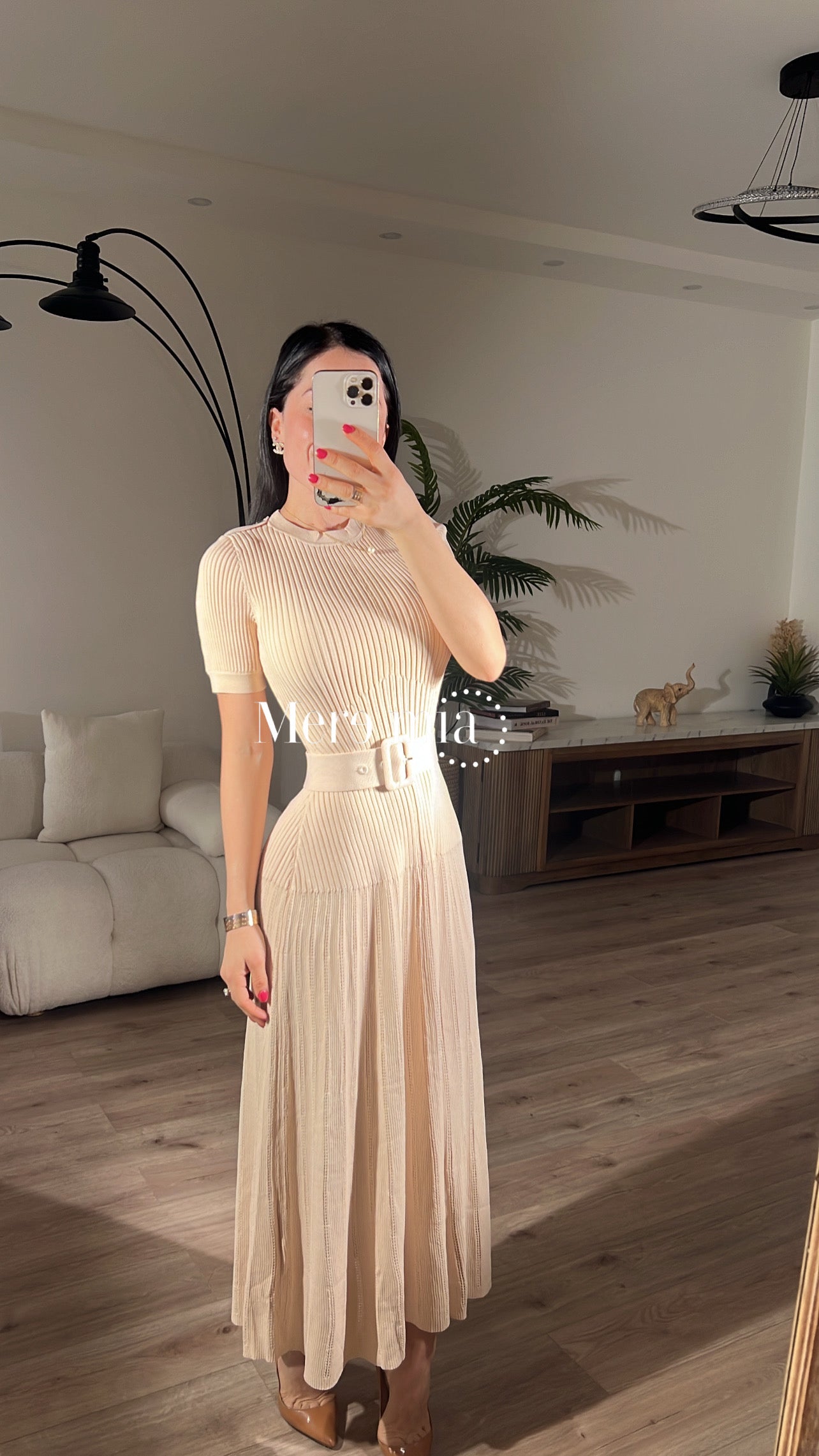Vestido beige rayado cint
