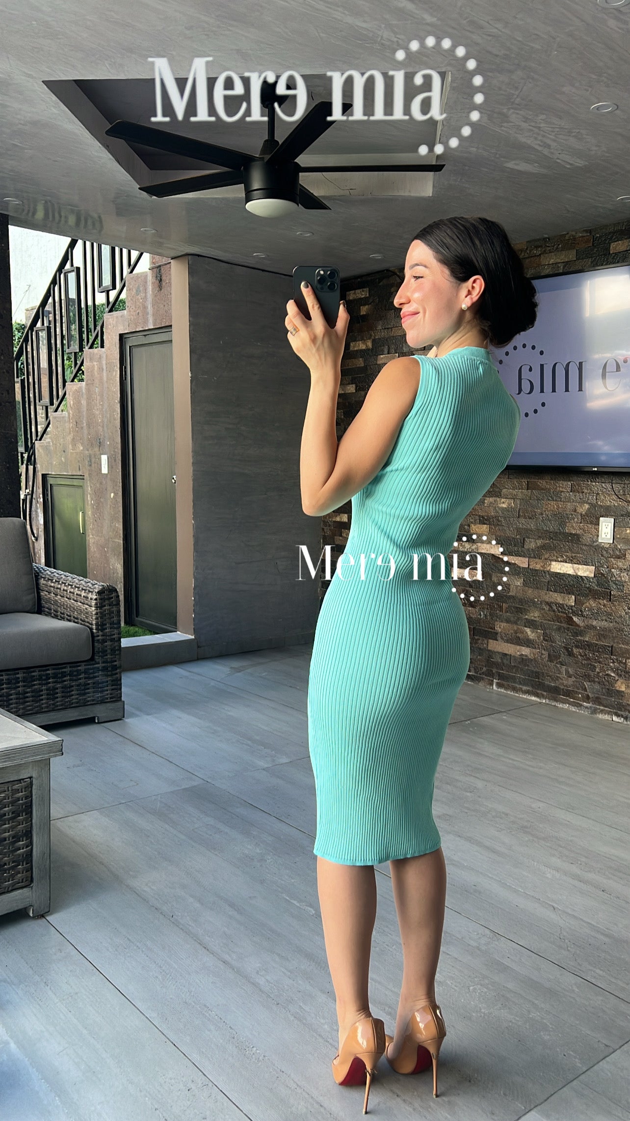 Vestido aqua rayado botón