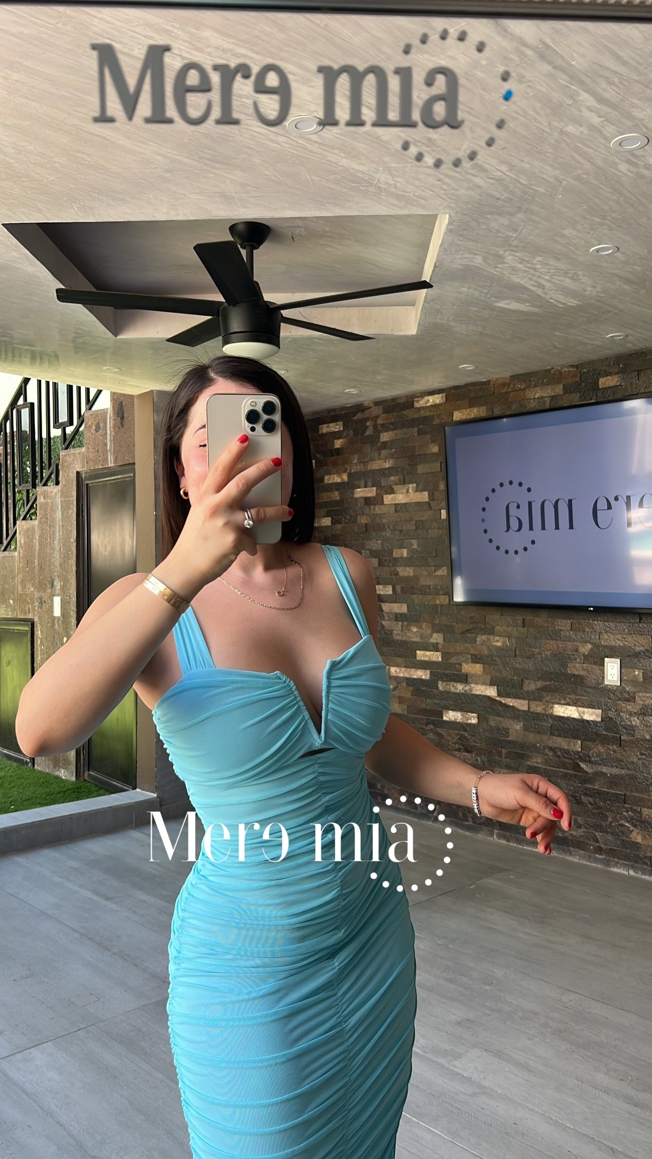 Vestido aqua plisado