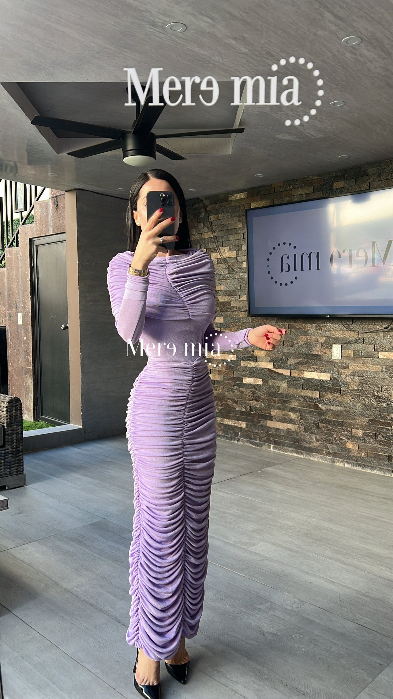 Vestido hombros olan plisado ml