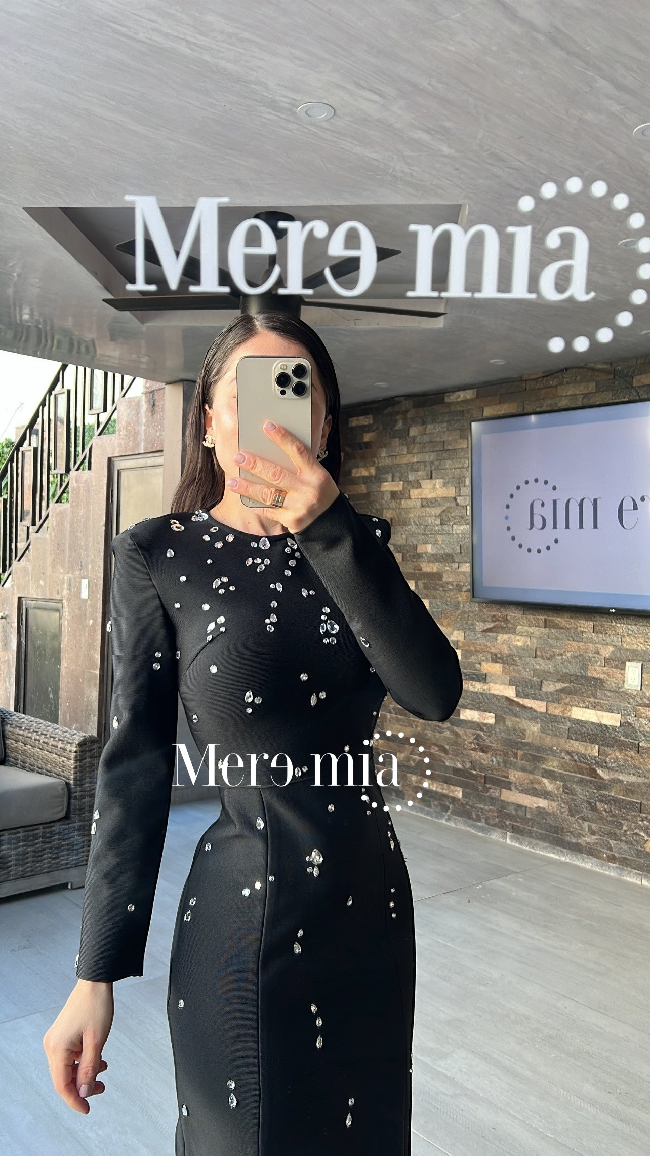 Vestido negro gotas plata