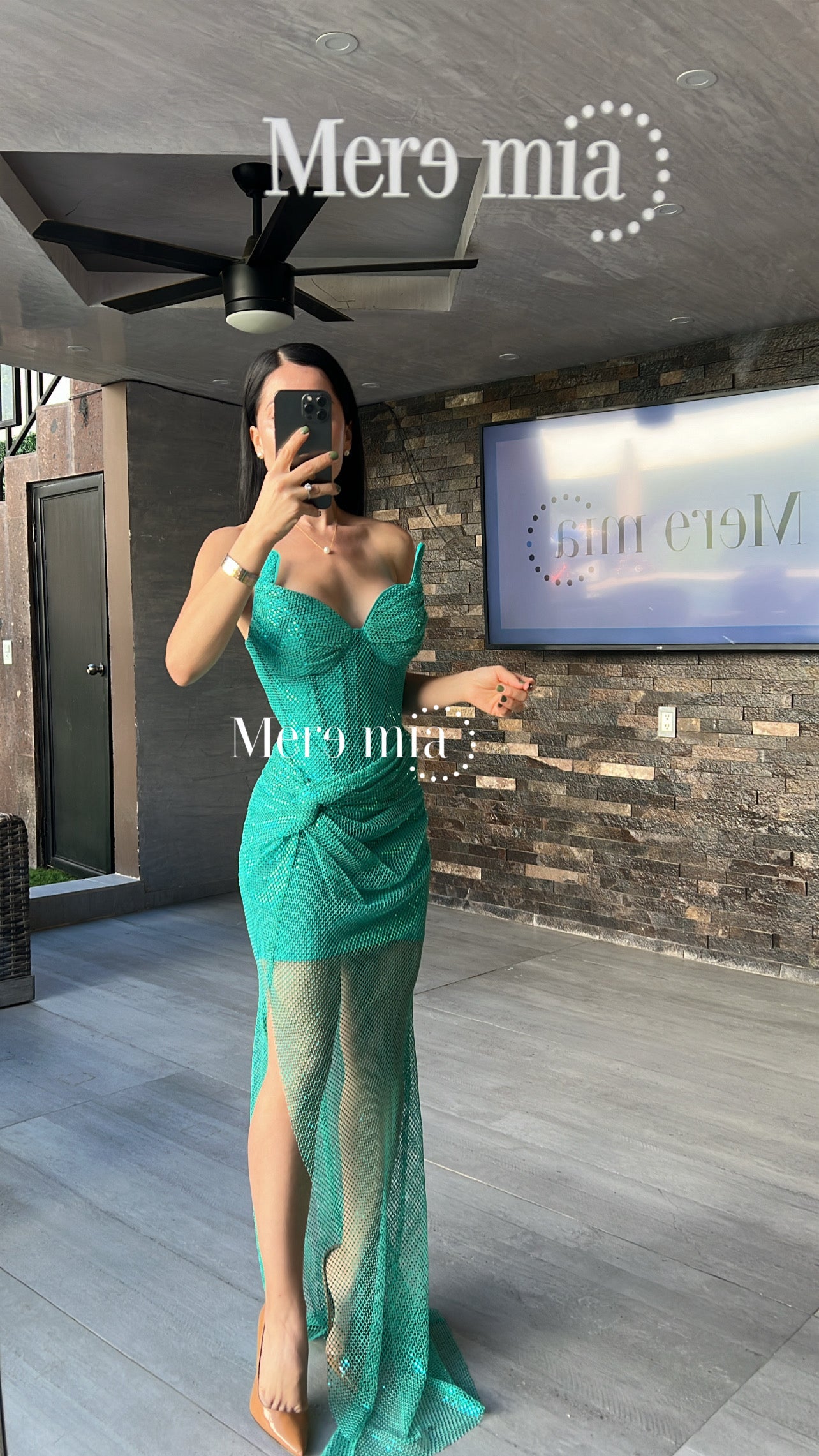 Vestido puntos malla turq