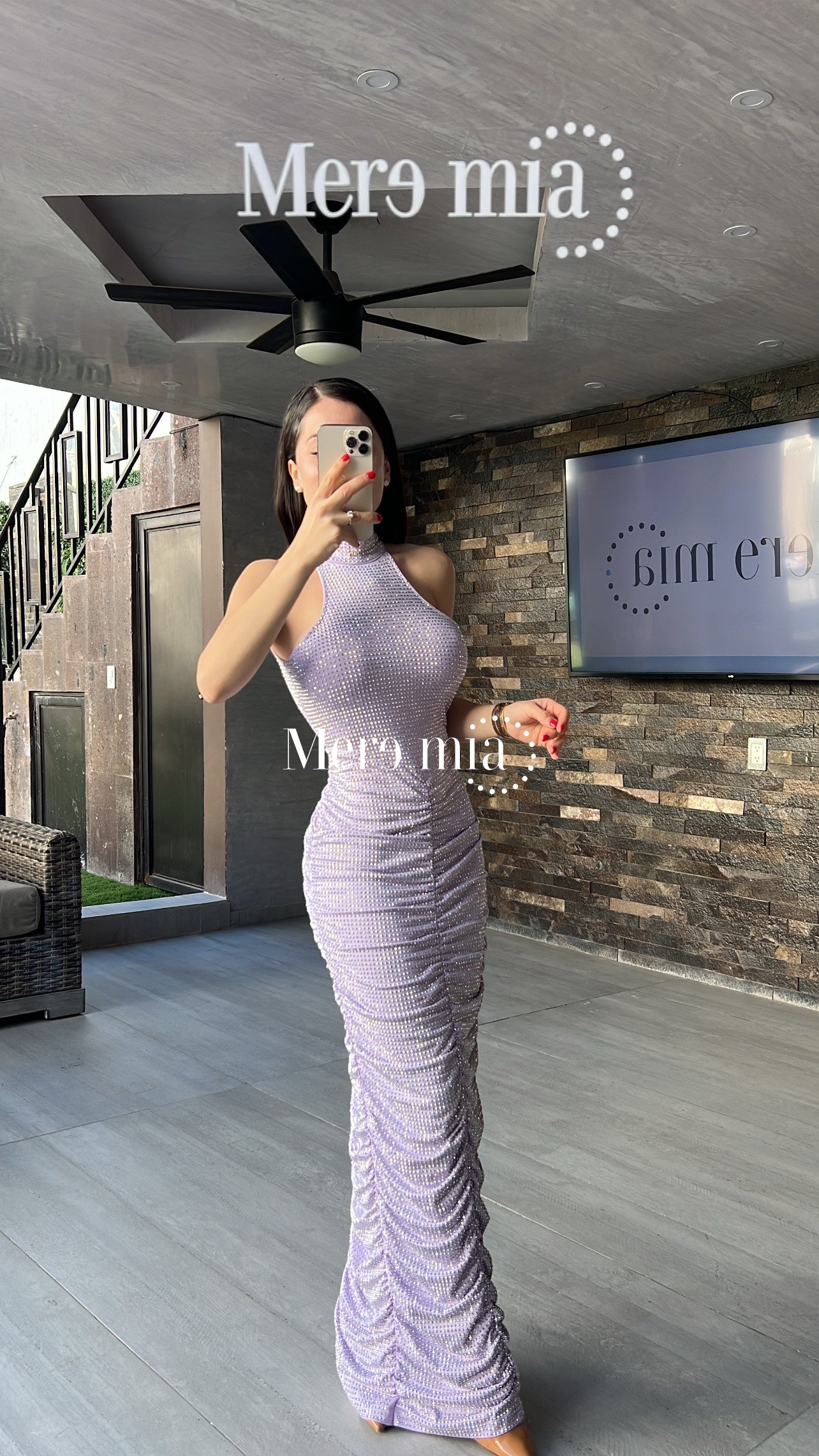 Vestido lila puntos plisado