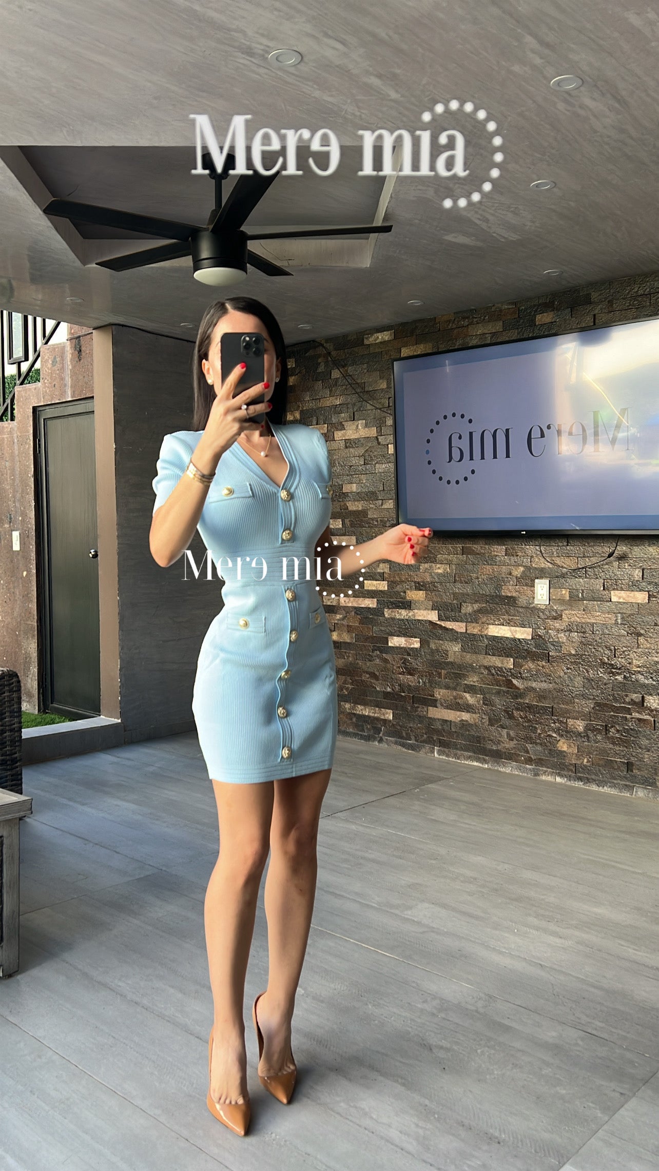 Vestido azul botones V