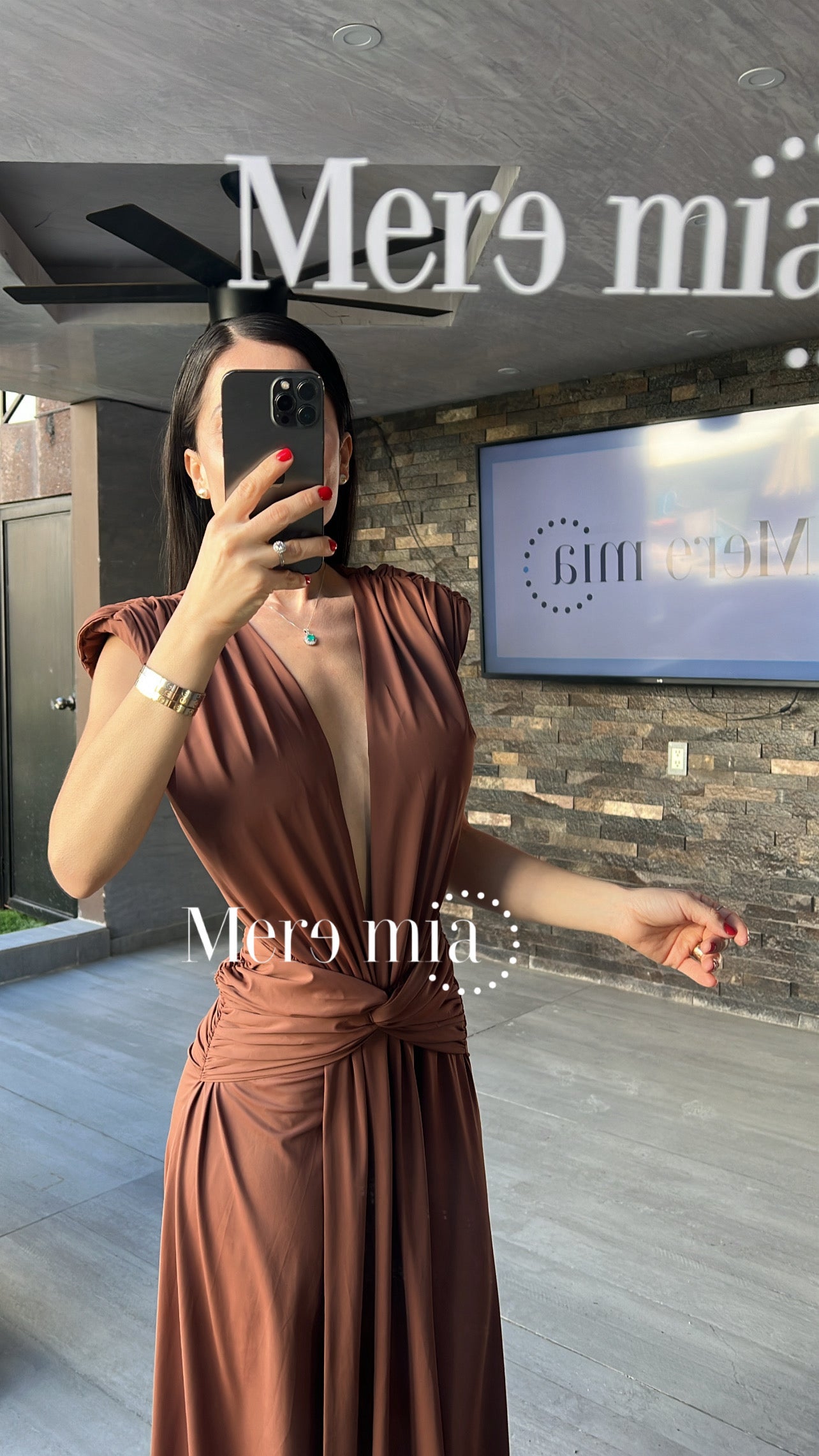 Vestido café plisado V