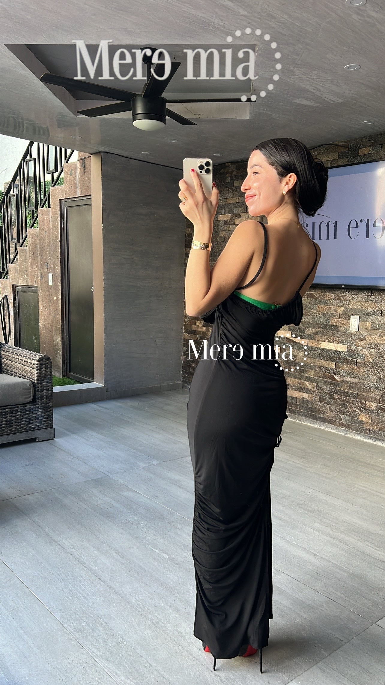 Vestido negro verde tirantes