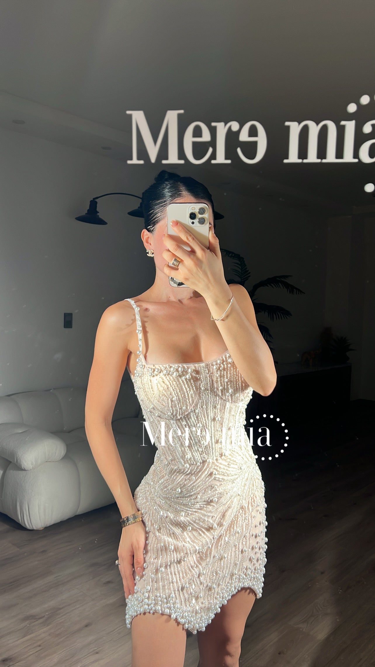 Vestido nude perlas