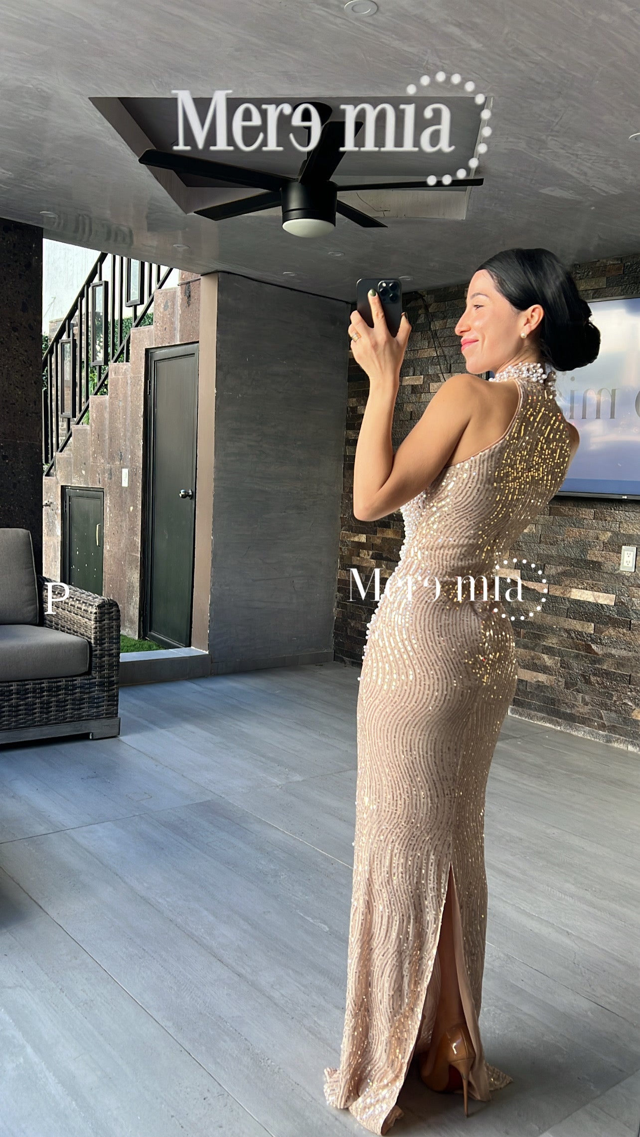 Vestido Nude Halter con Pedrería