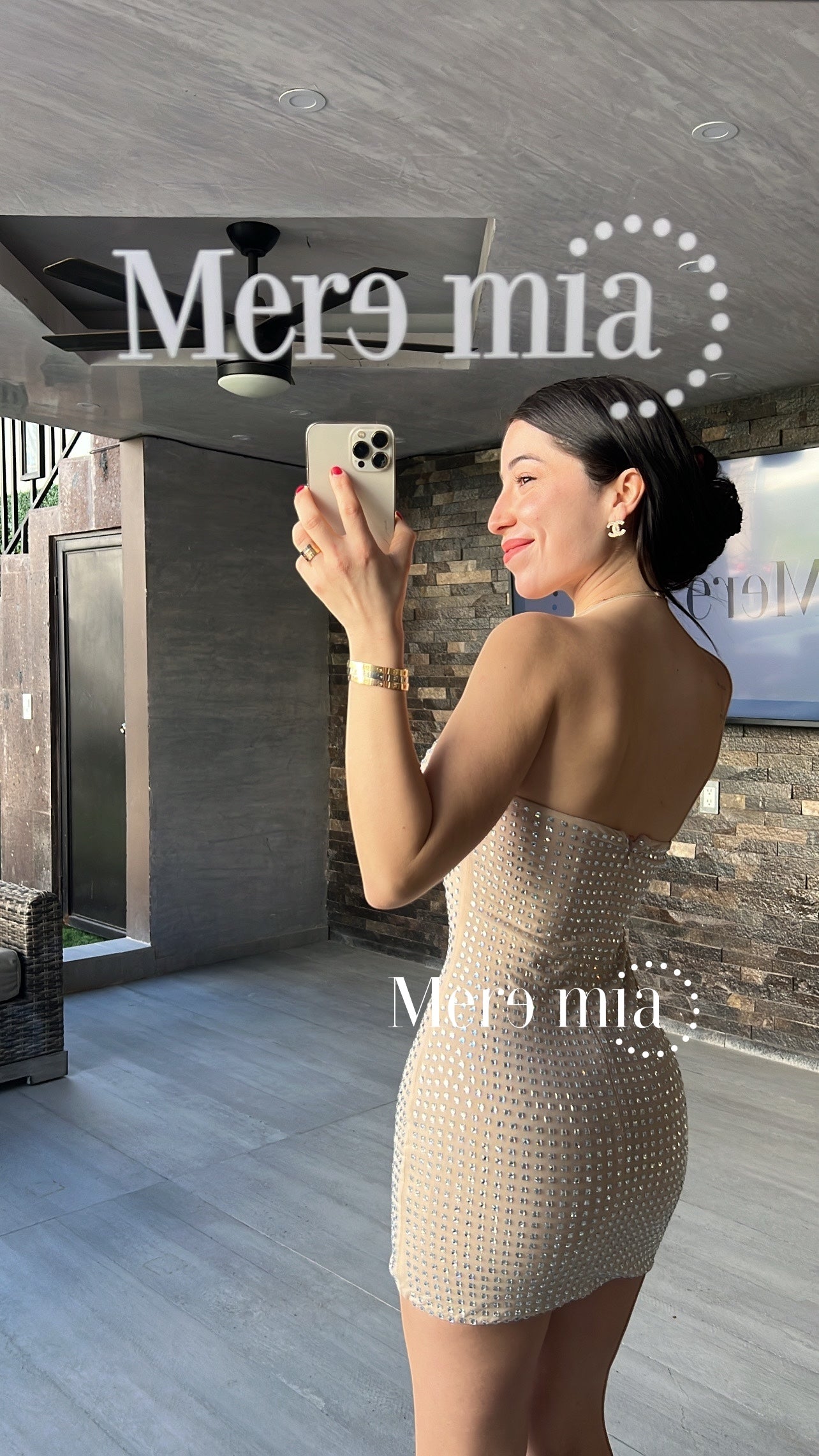 Vestido nude corto cuadros