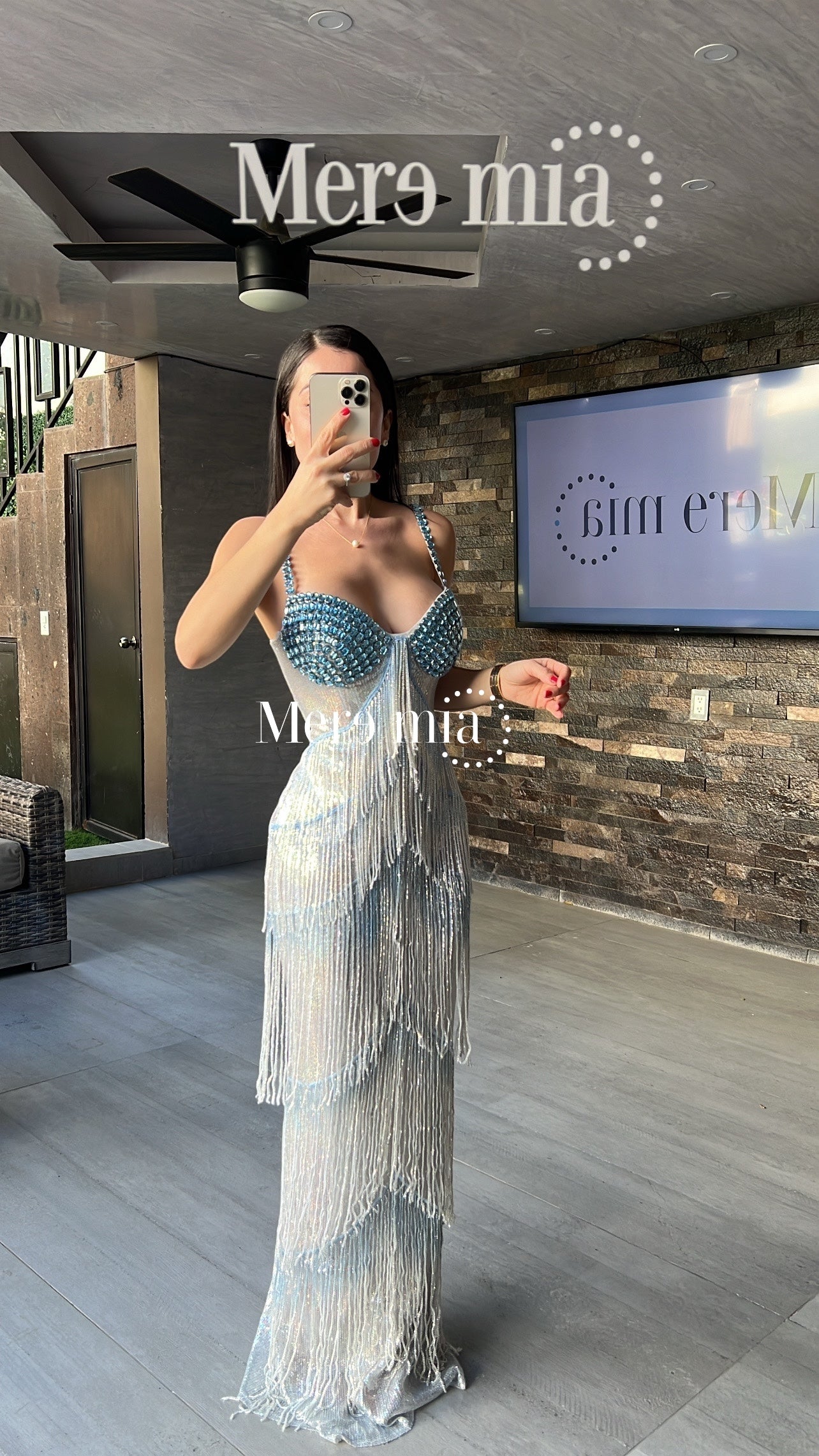 Vestido azul barbas apl