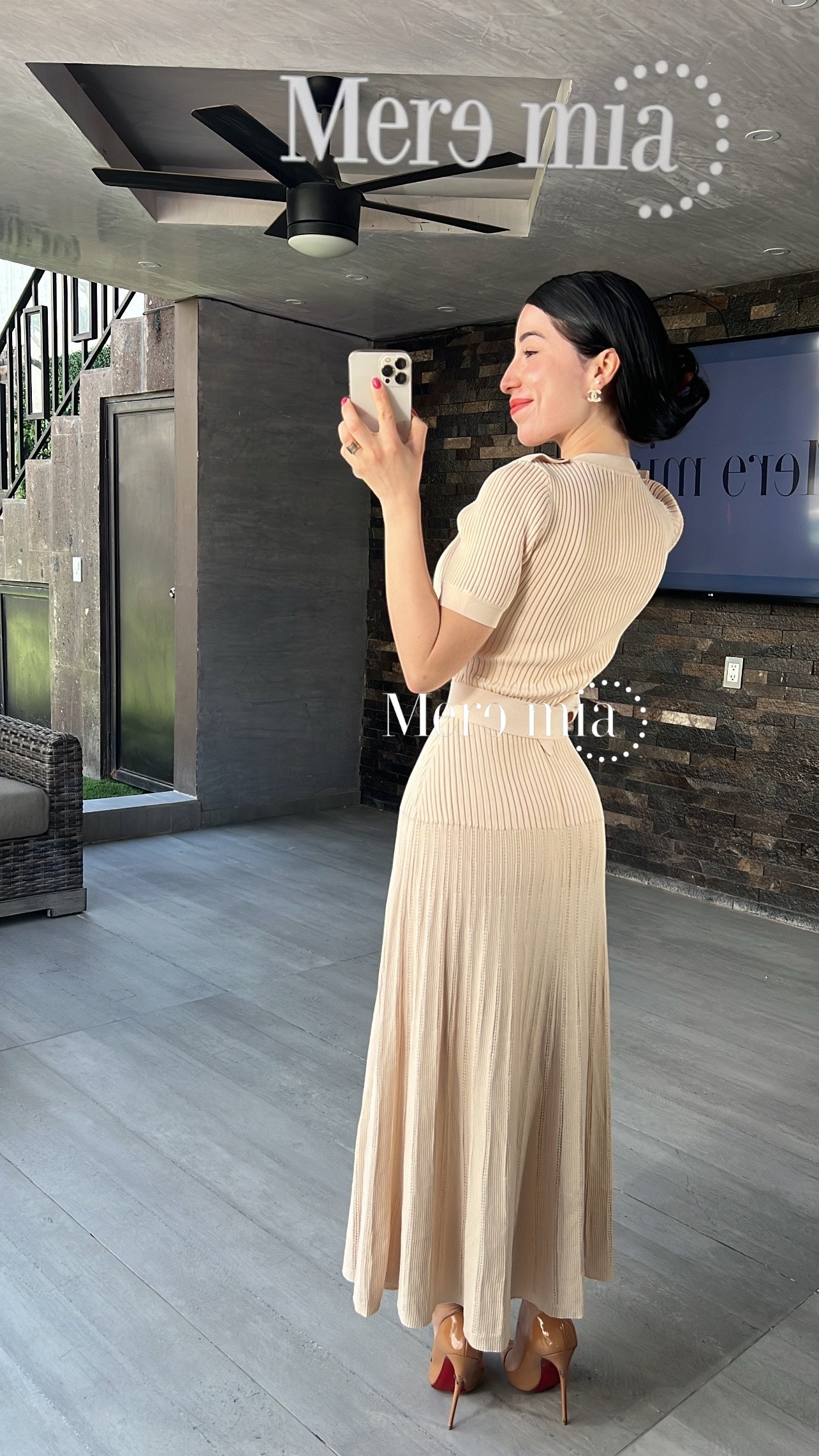 Vestido beige rayado cint