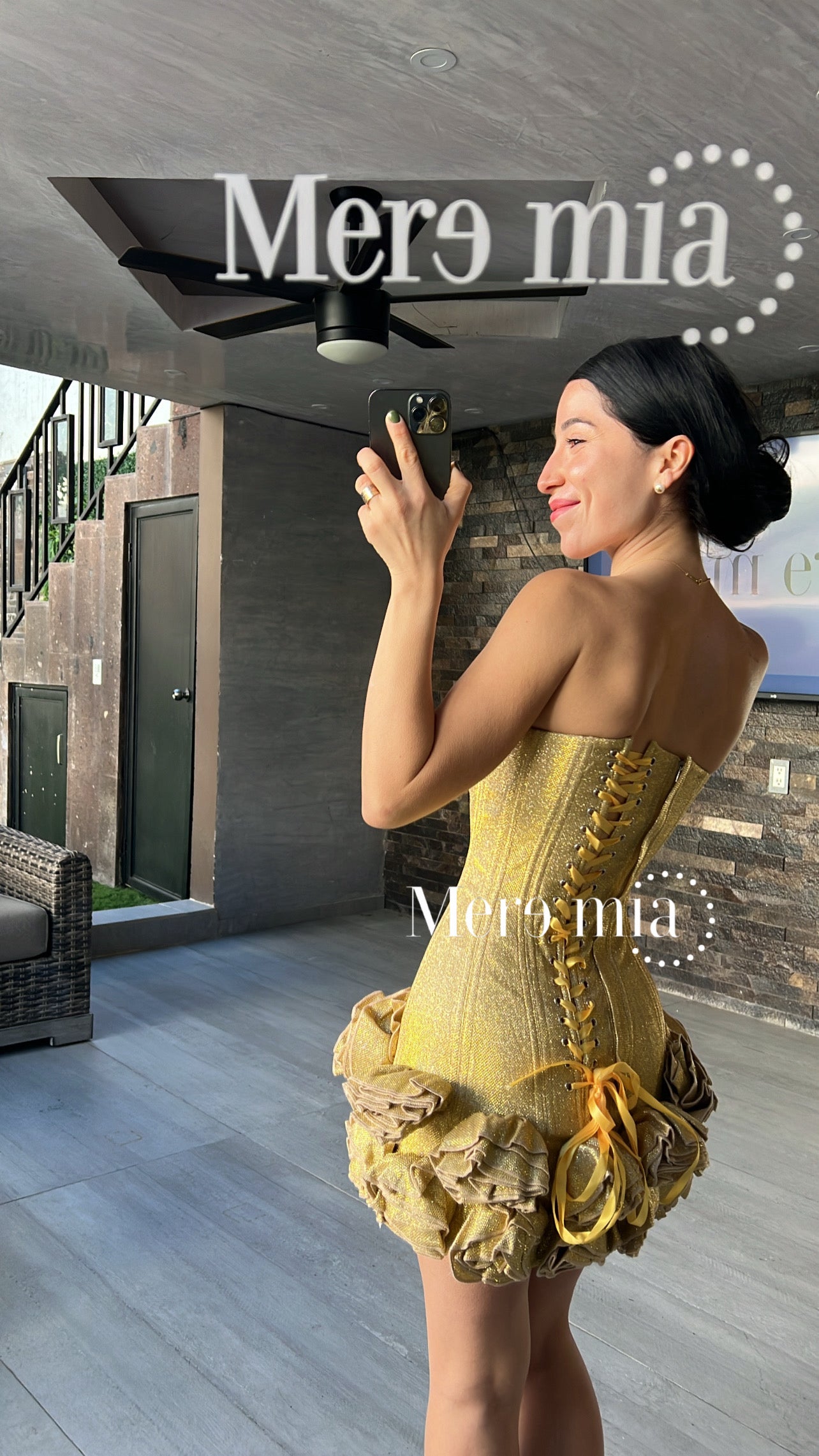 Vestido dorado flores ab