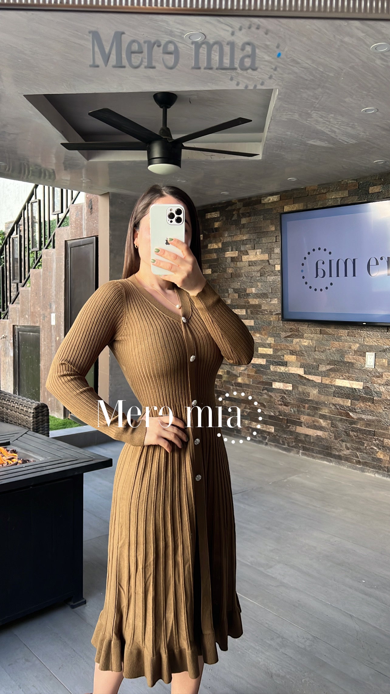 Vestido verde sweater plisado