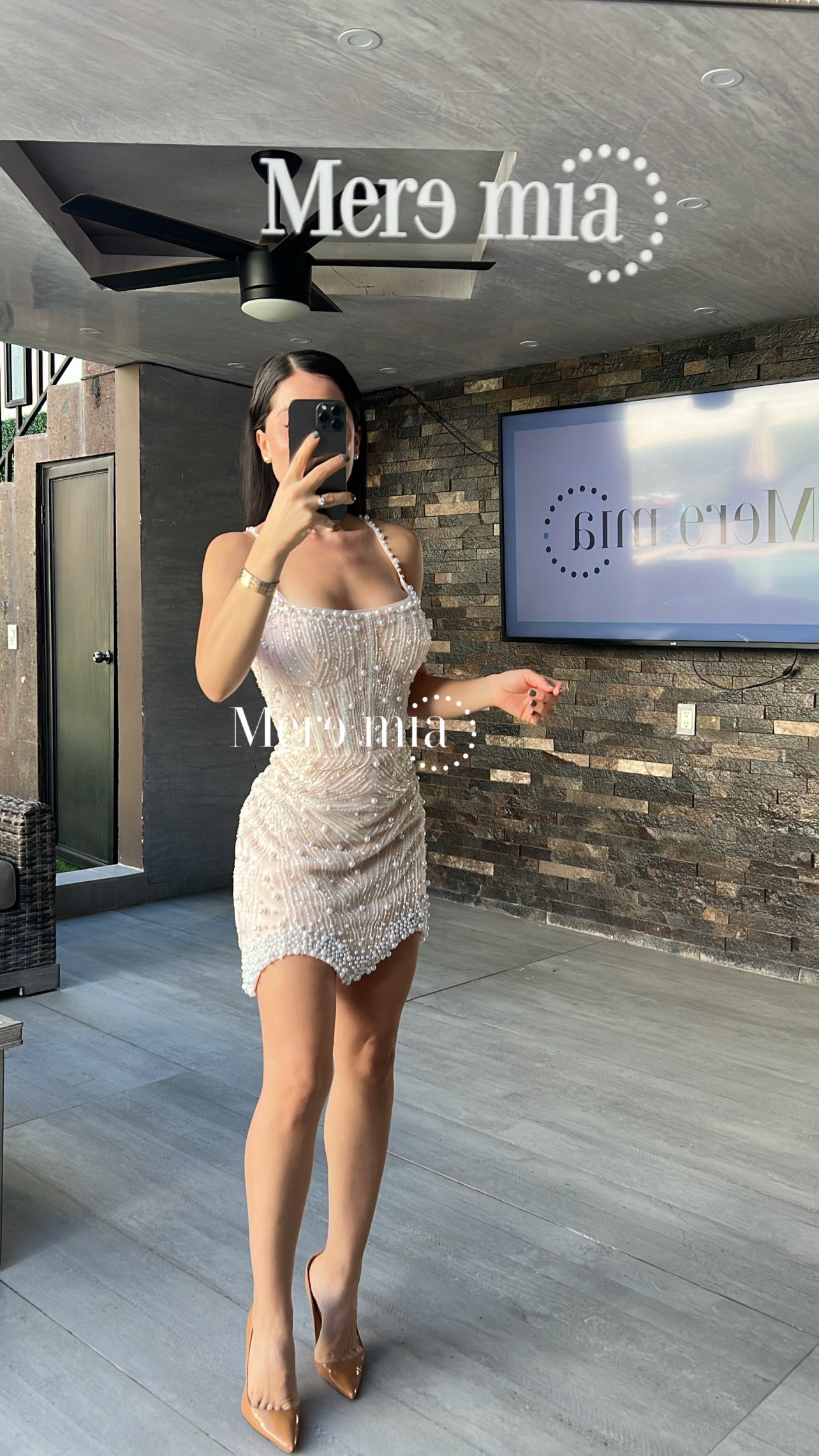Vestido nude perlas
