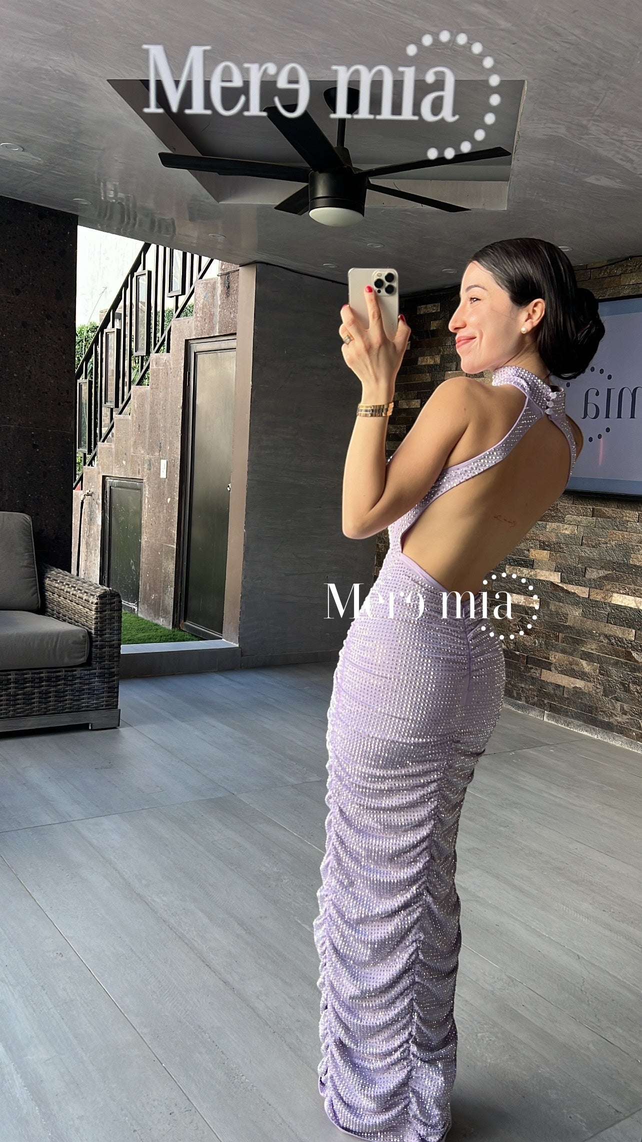 Vestido lila puntos plisado