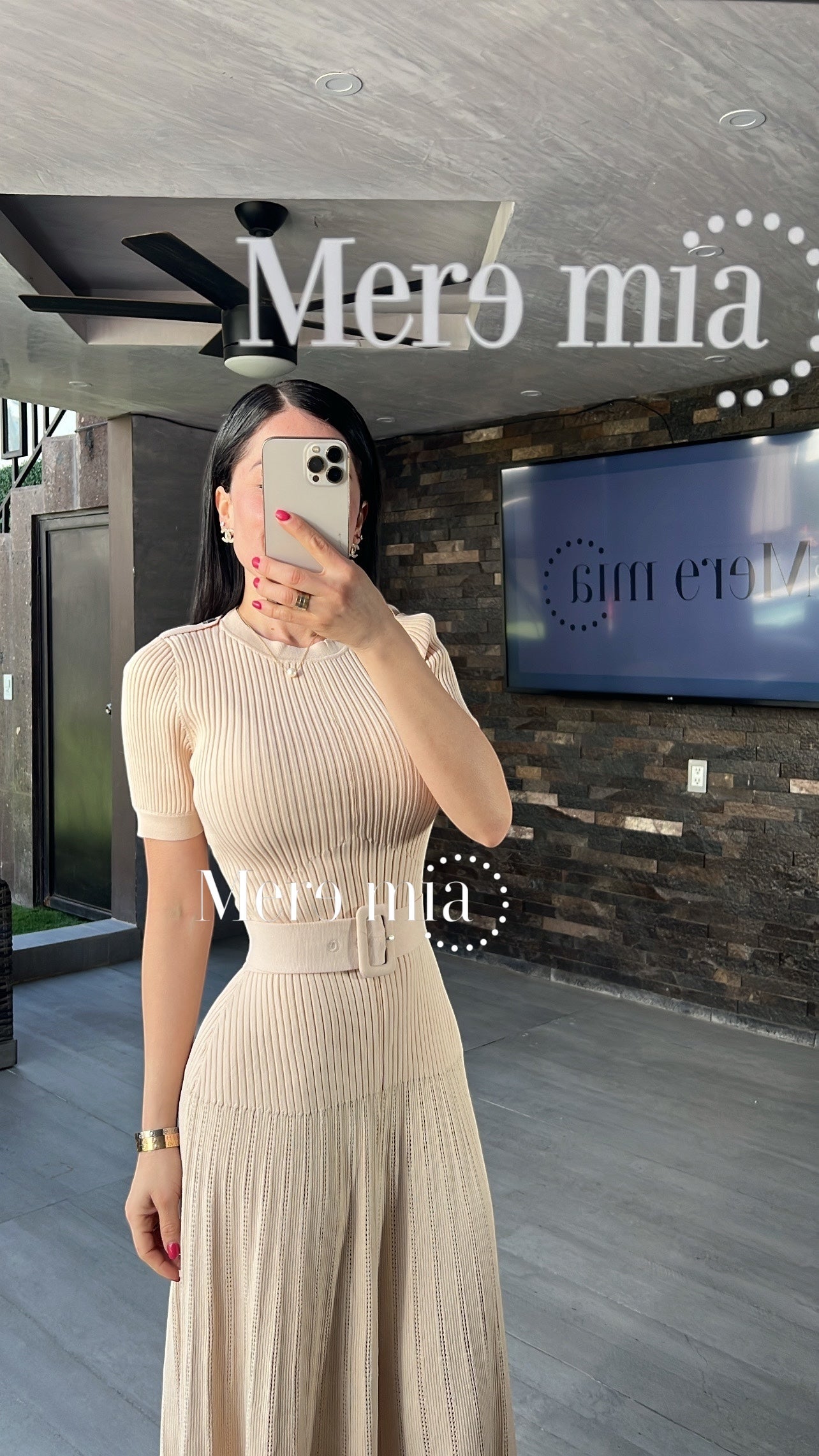 Vestido beige rayado cint