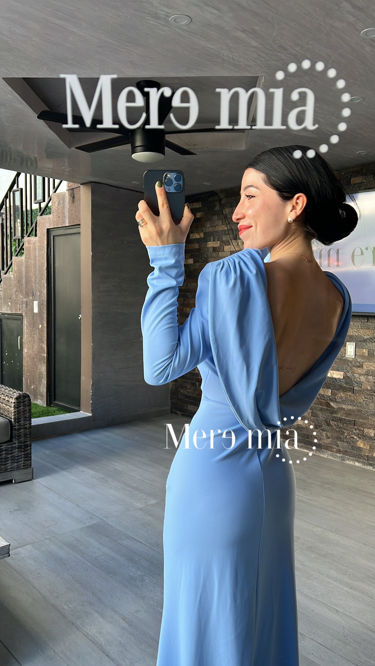 Vestido azul espalda olan