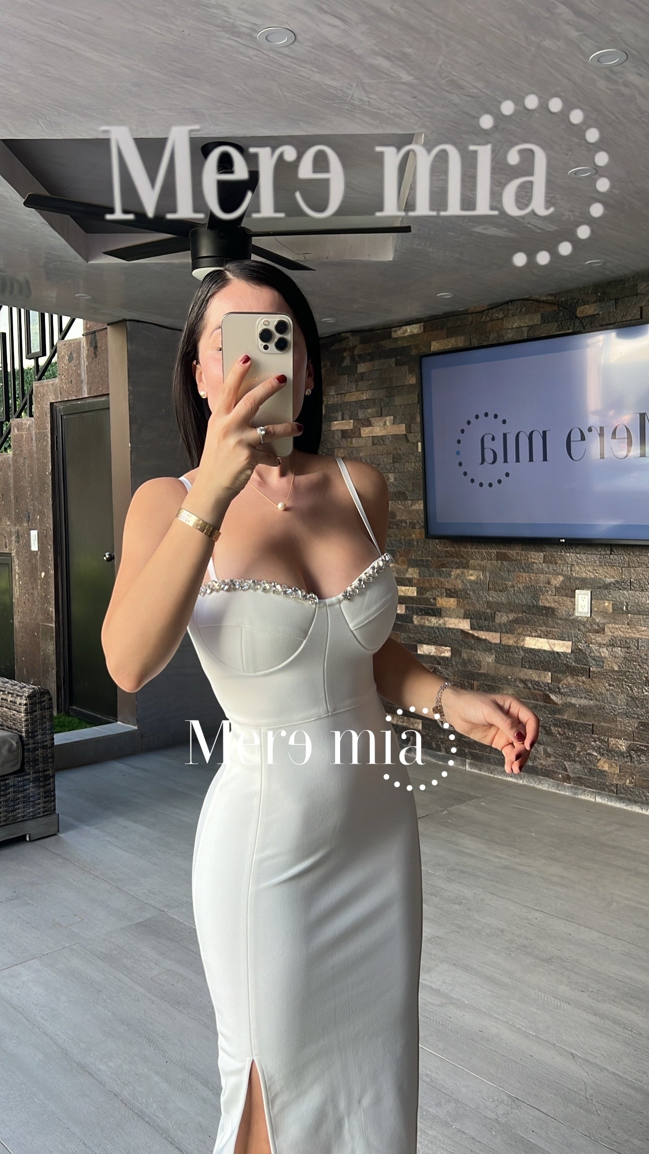 Vestido blanco brillos copa