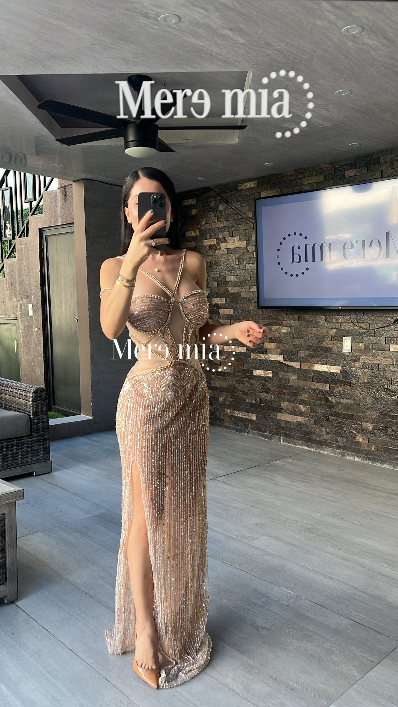 Vestido nude tiras apl