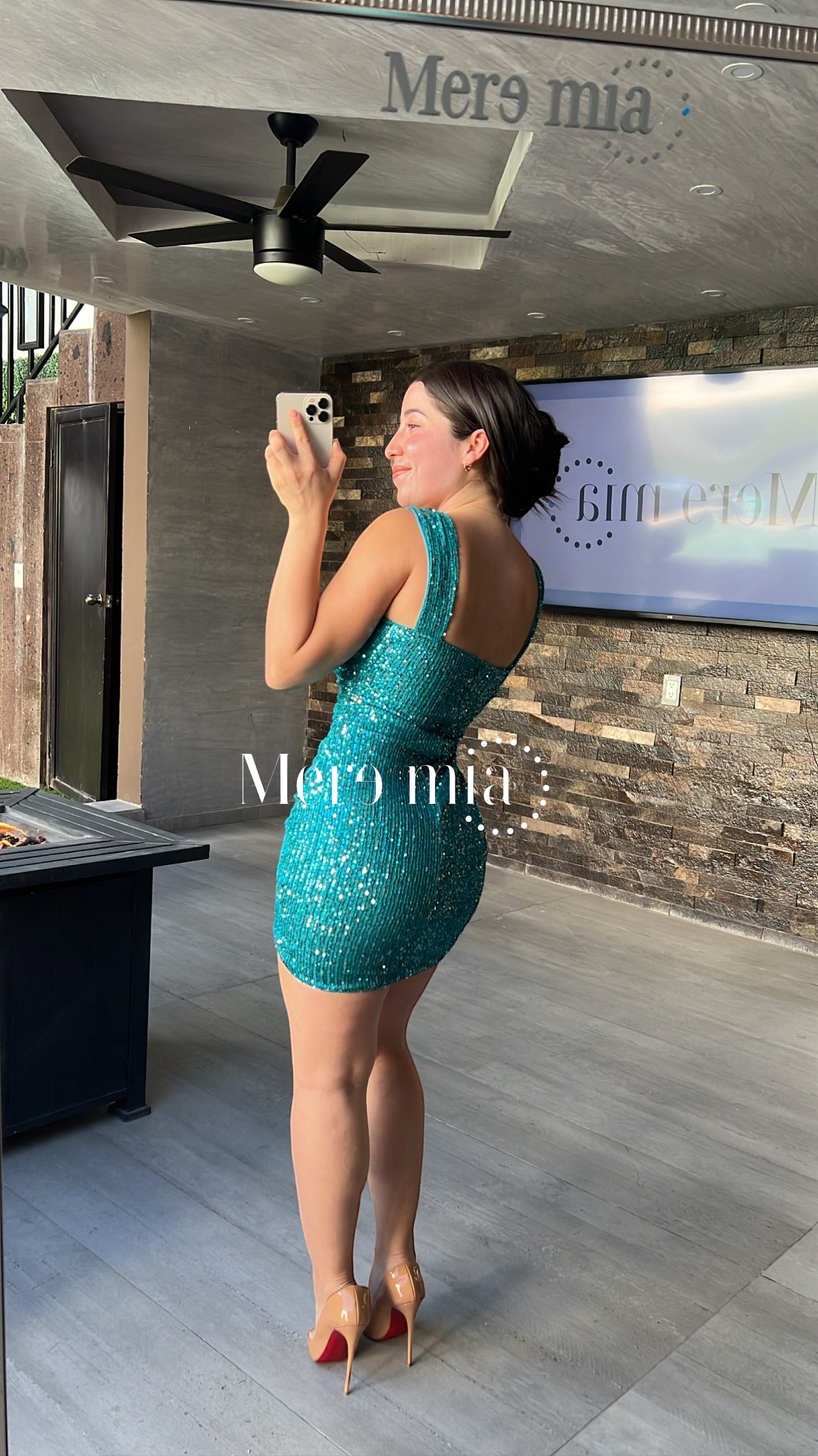 Vestido lentejuela azul esmeralda