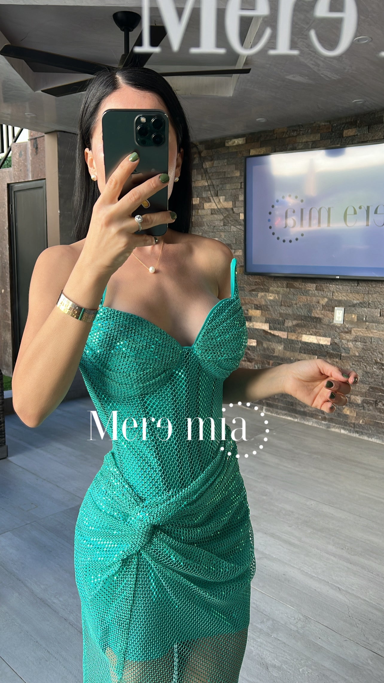 Vestido puntos malla turq