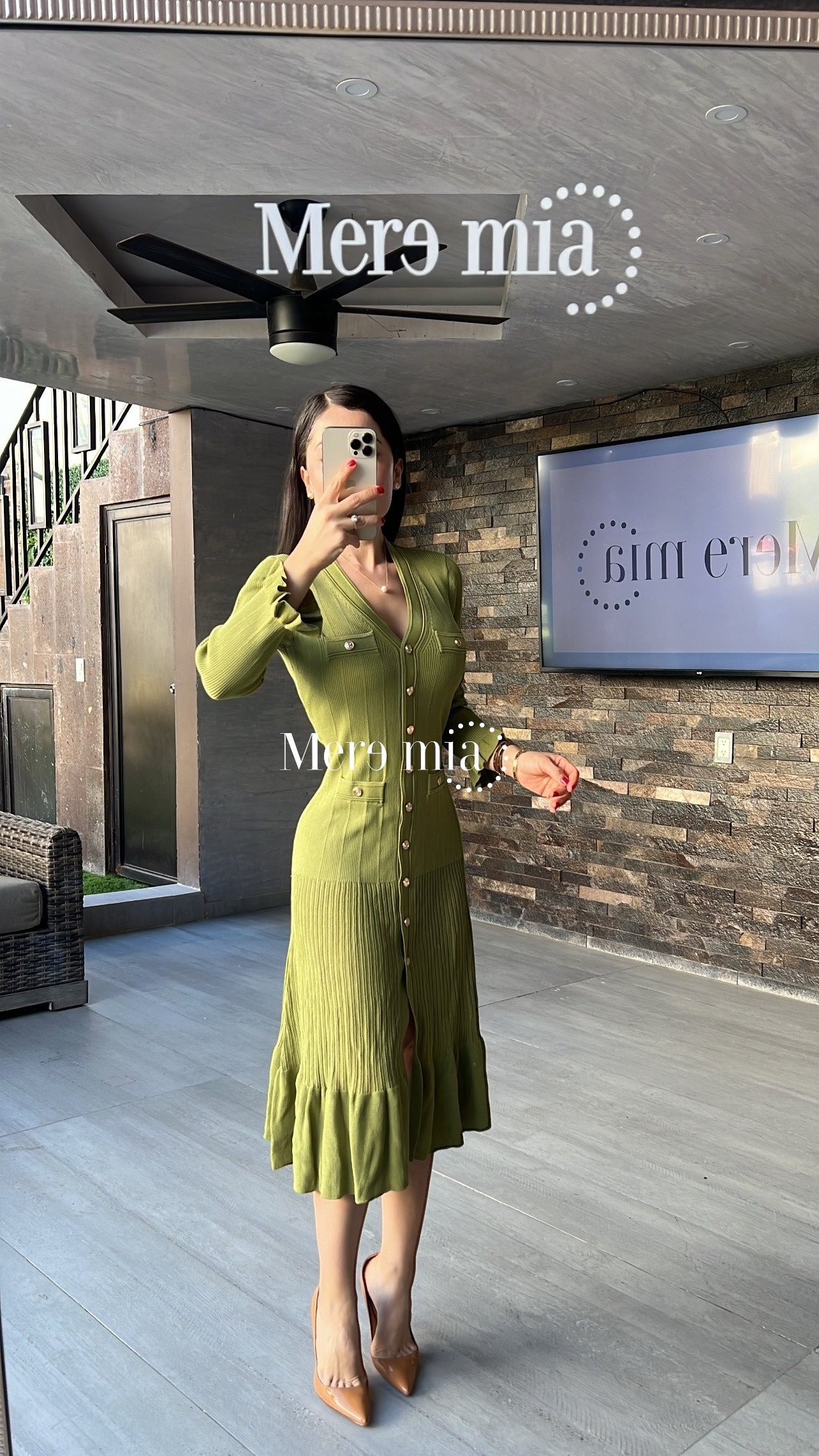 Vestido verde rayado olanes