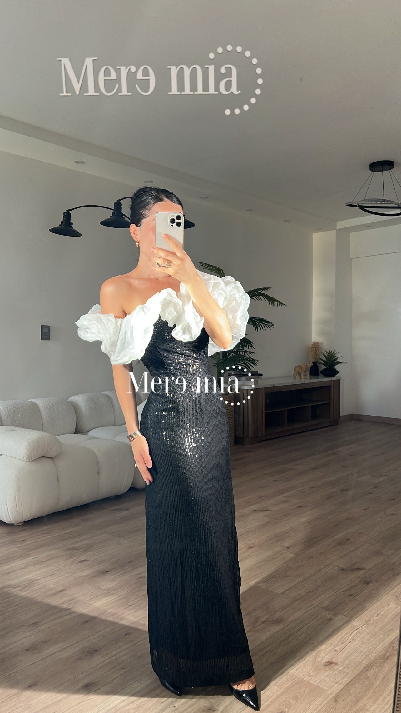 Vestido negro scrunchie blanca