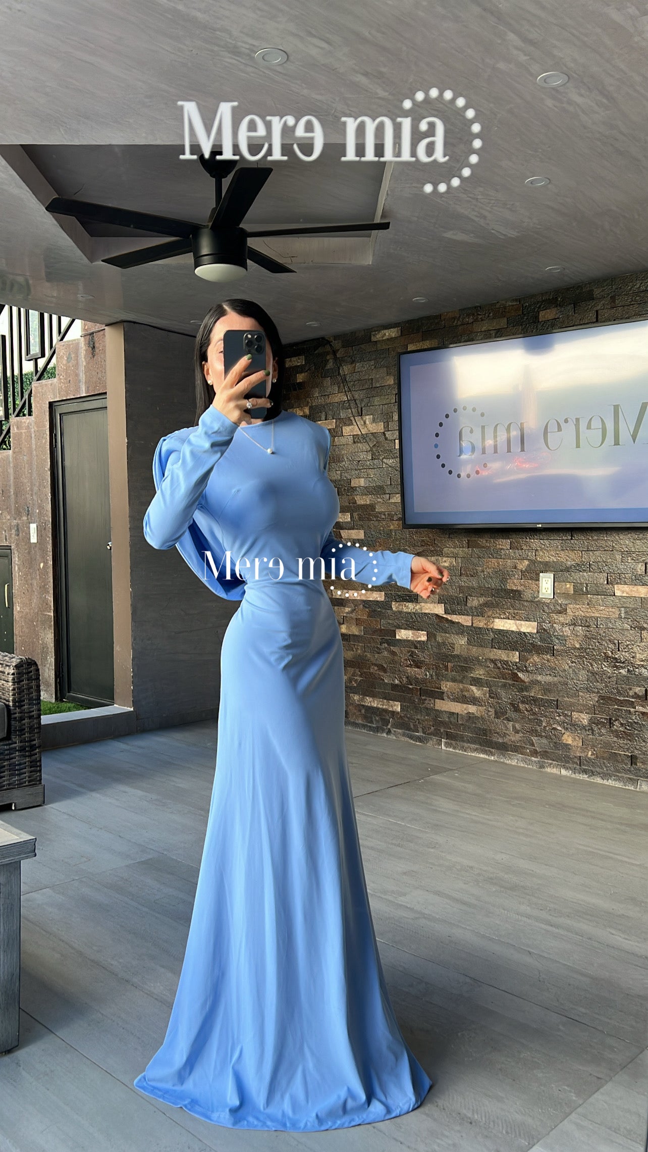 Vestido azul espalda olan