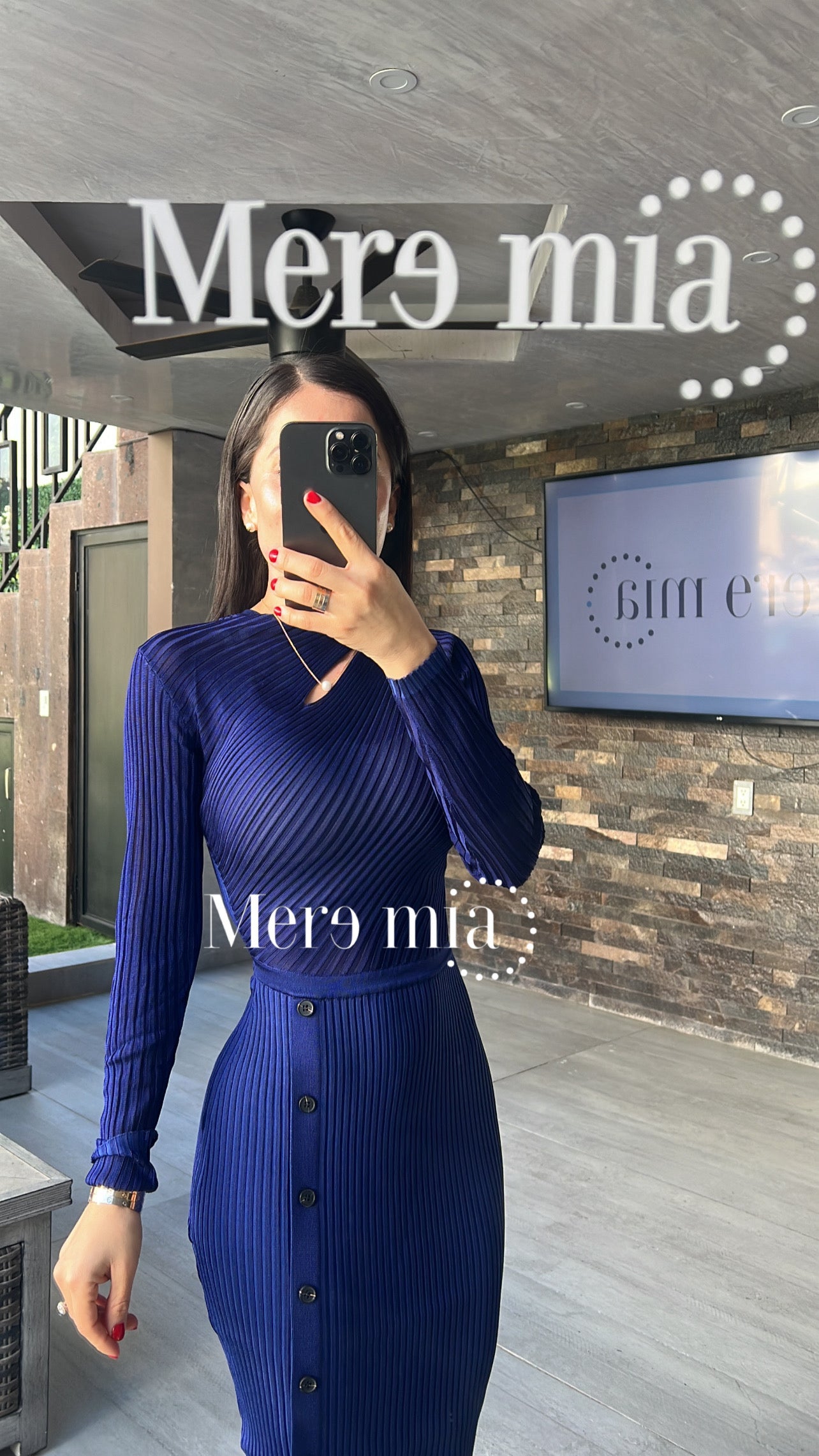 Vestido azul marino cuello botones