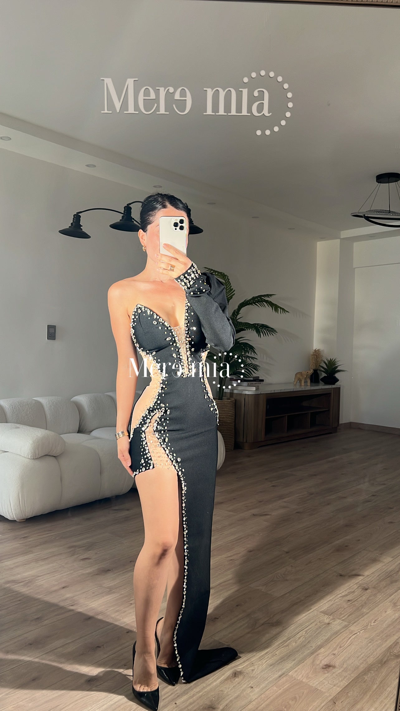 Vestido negro apl malla