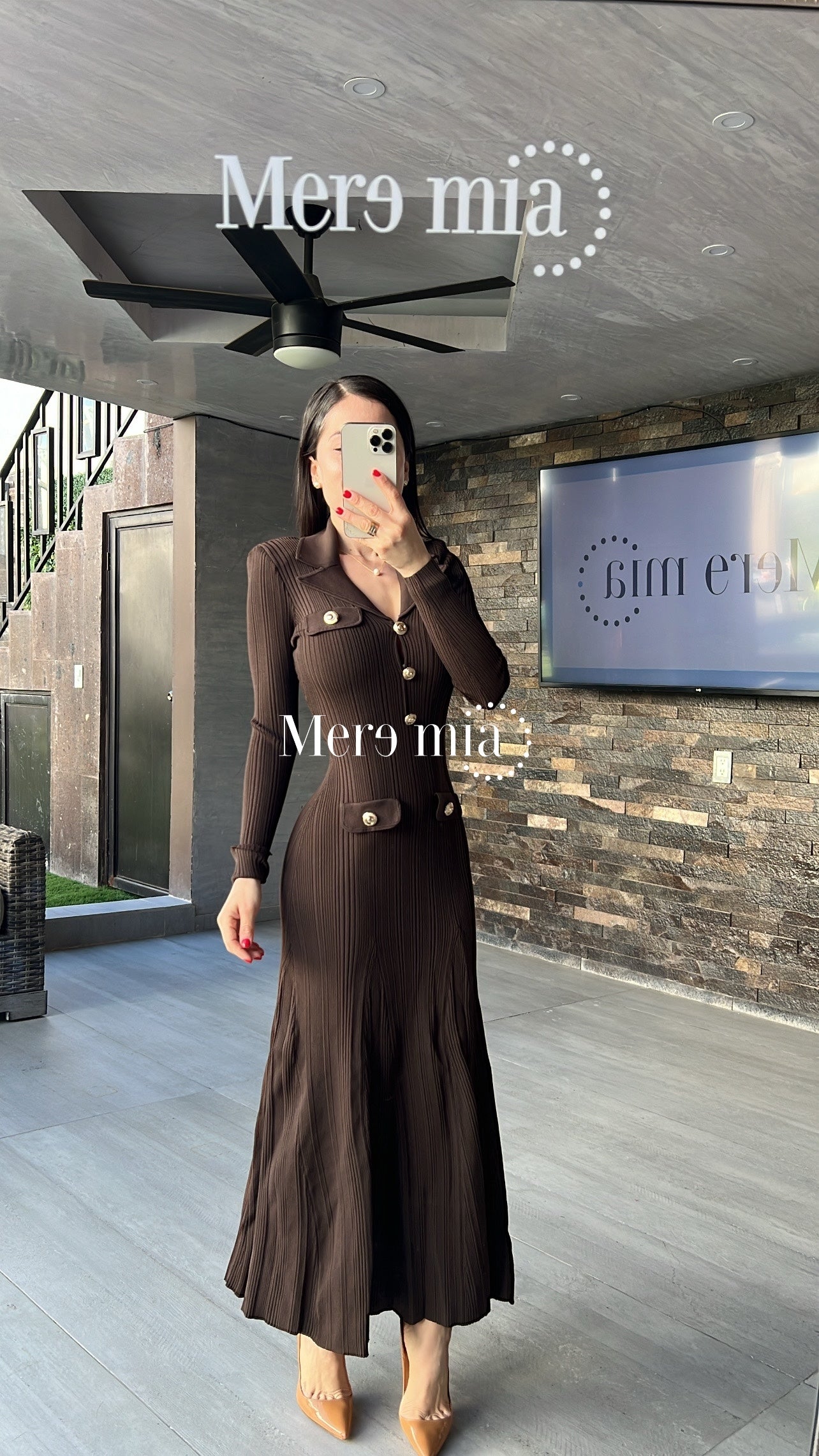 Vestido cafe rayado botones