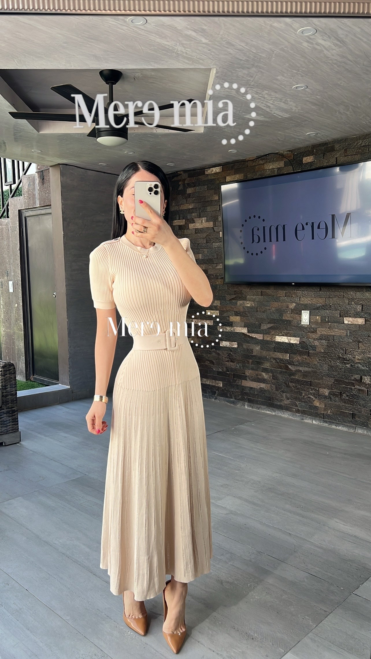 Vestido beige rayado cint