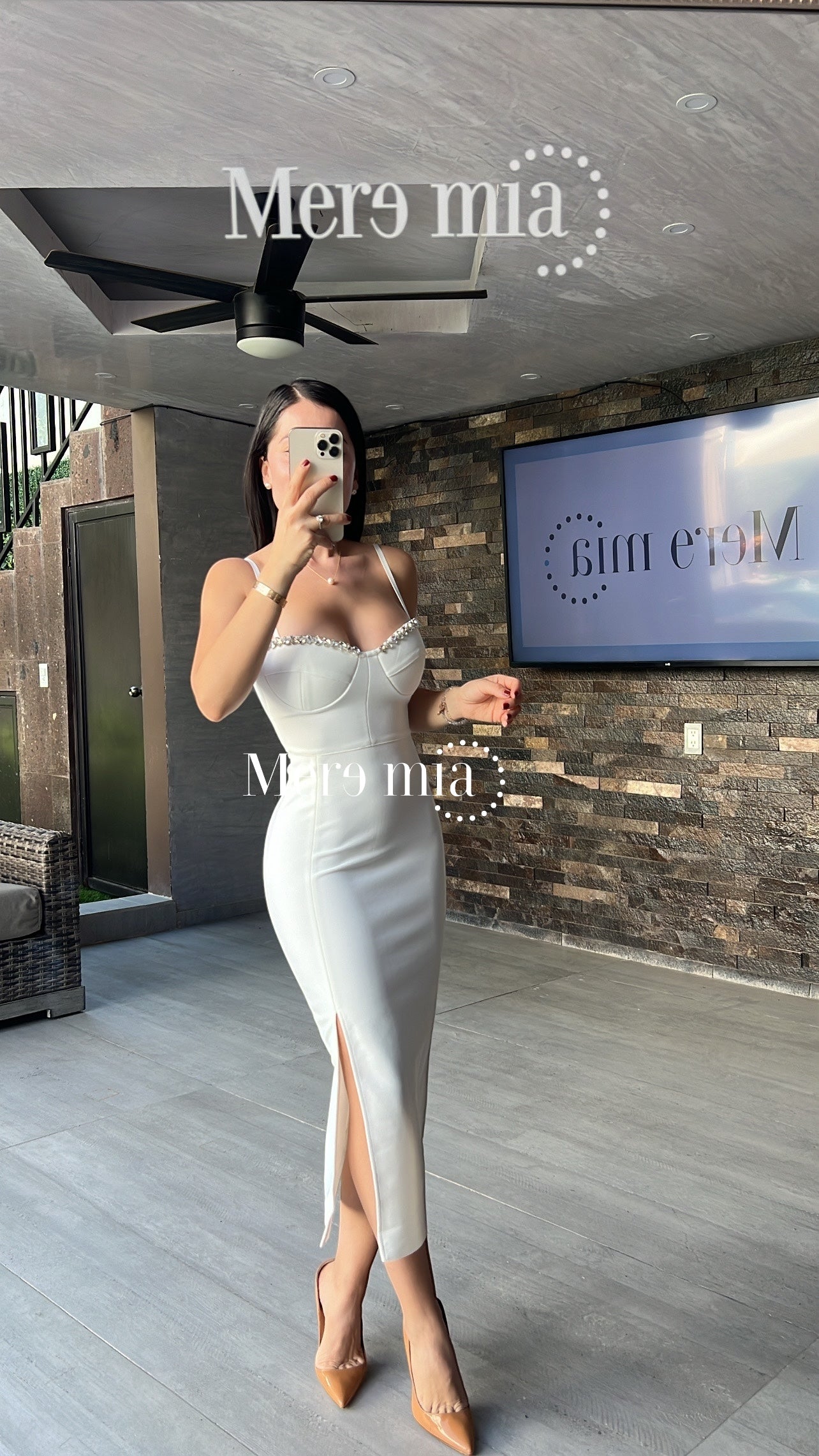 Vestido blanco brillos copa