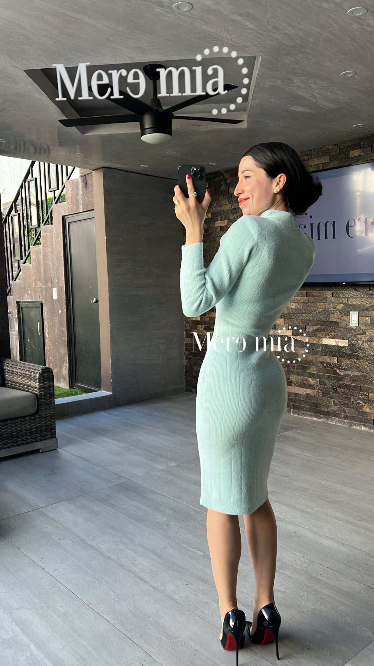 Vestido azul cuello botones