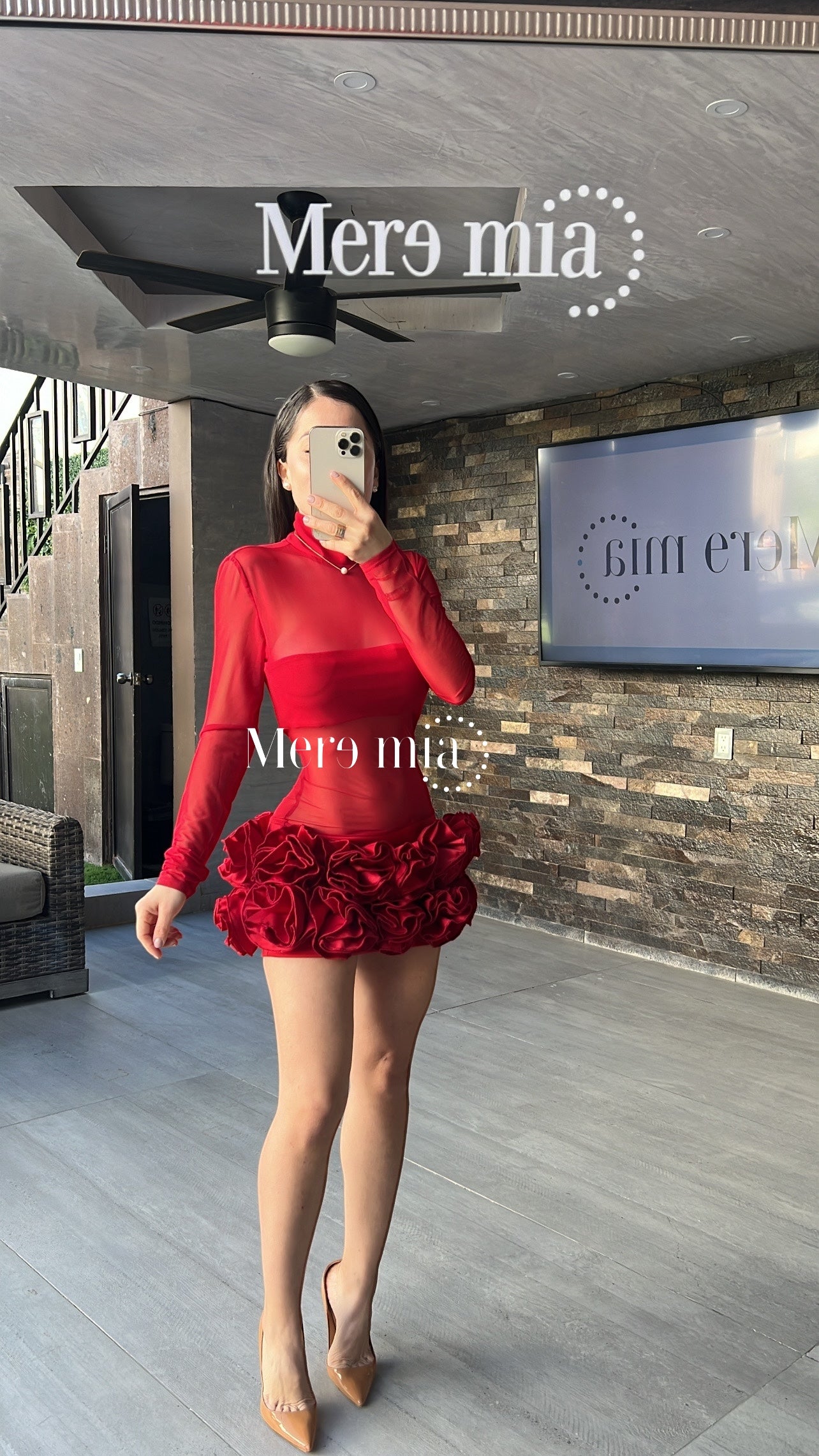 Vestido rojo transp flores