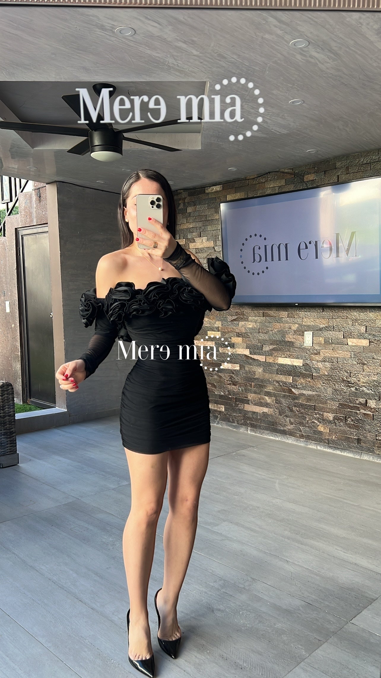 Vestido negro flores scrunc