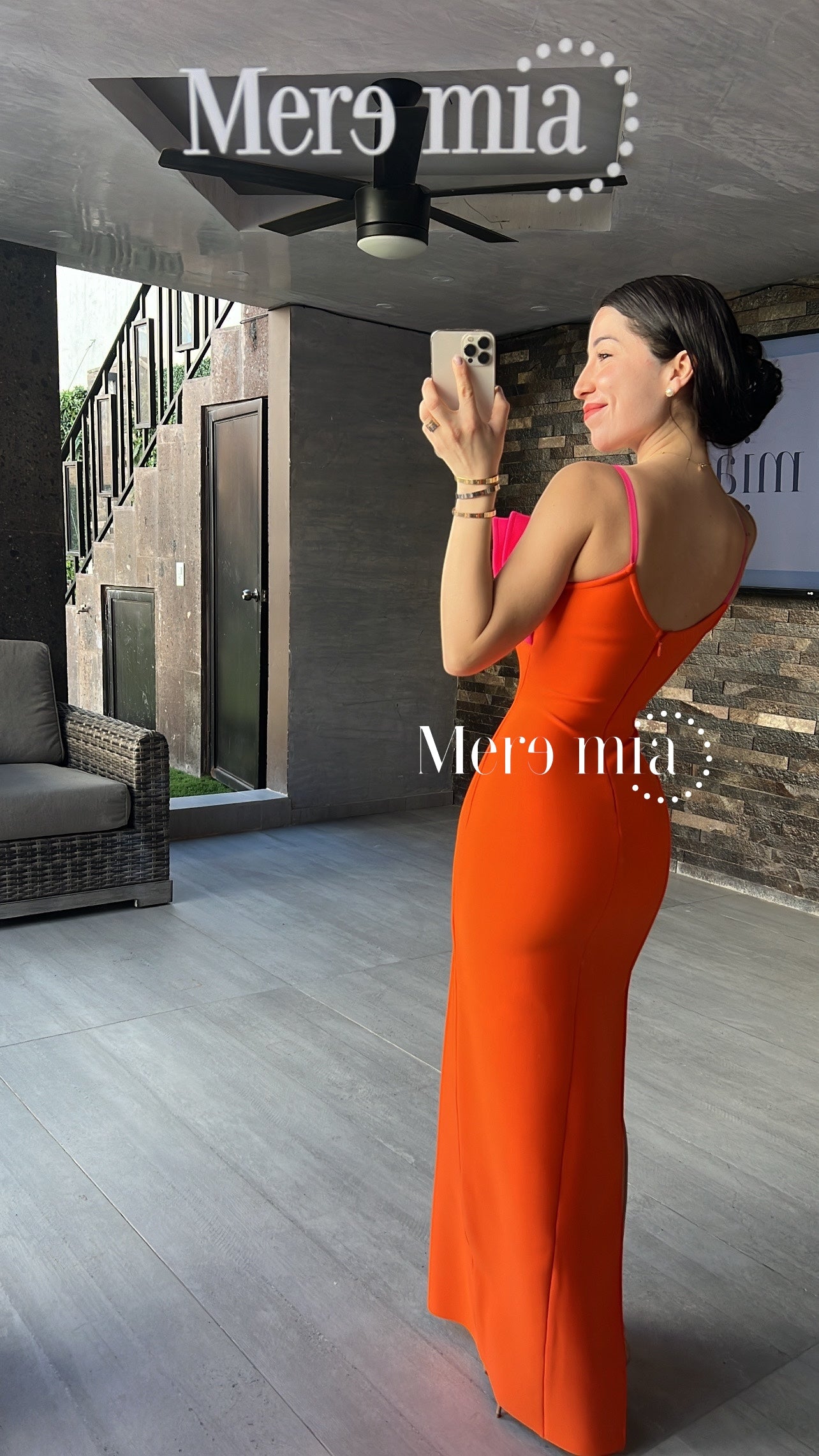 Vestido naranja escarola rosa