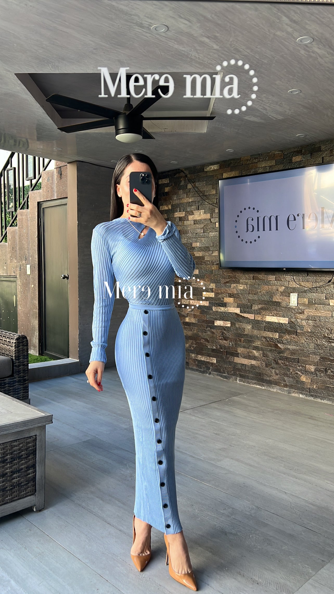 Vestido azul cuello botones