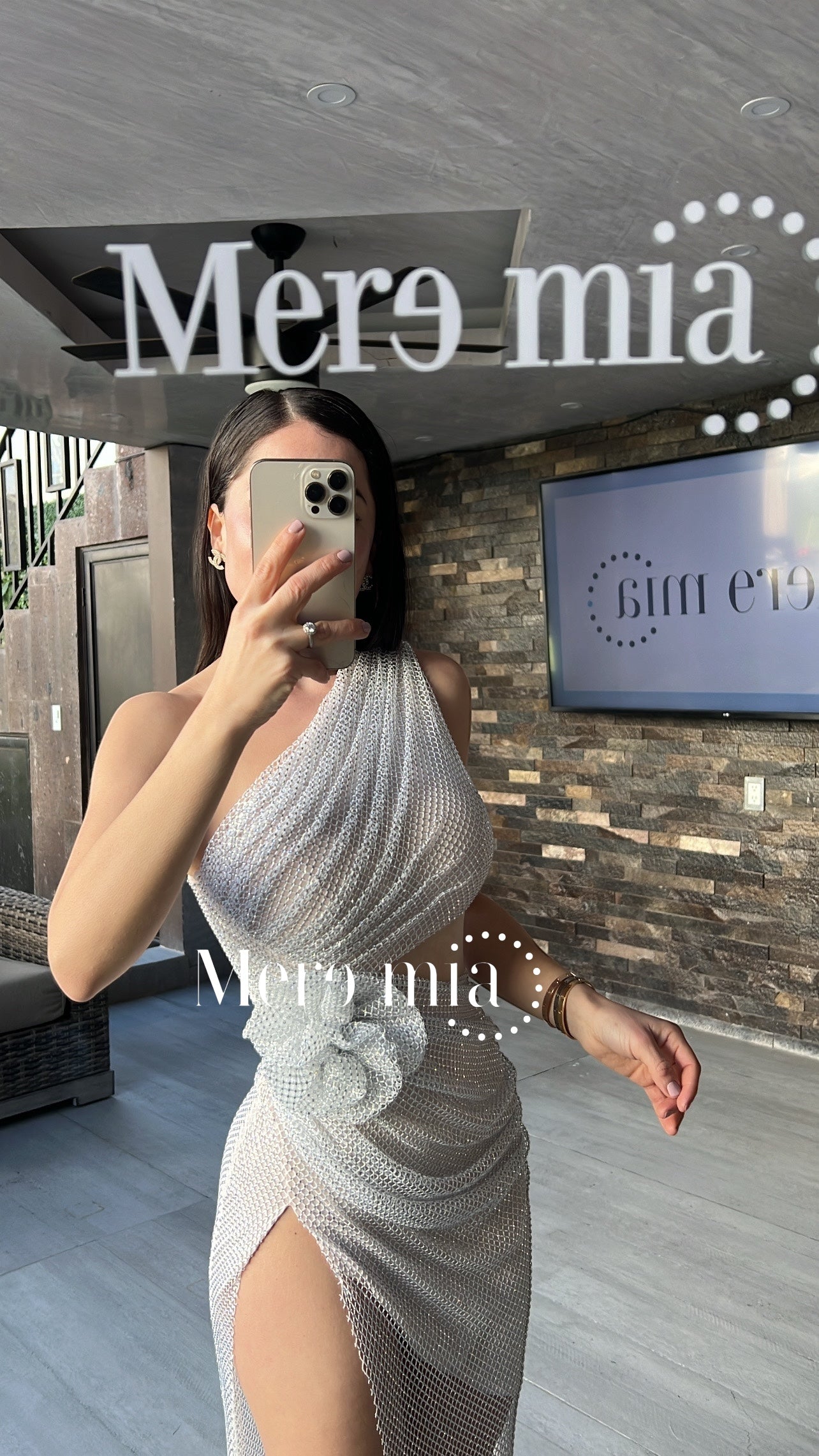 Vestido plata puntos malla