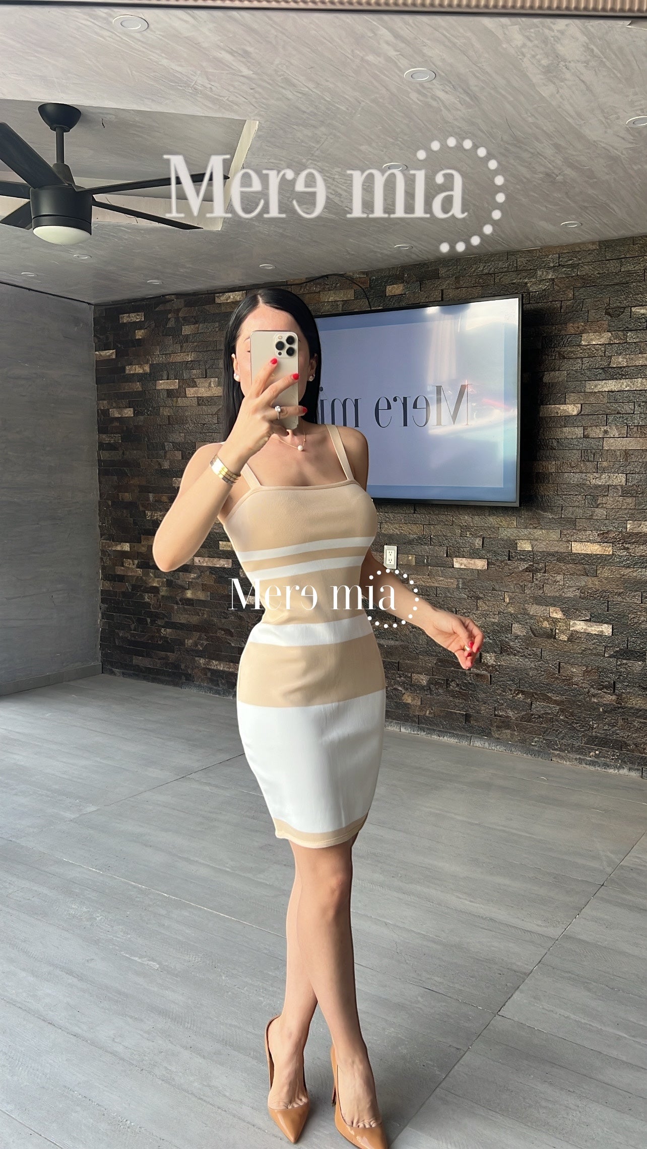 Vestido rayado beige