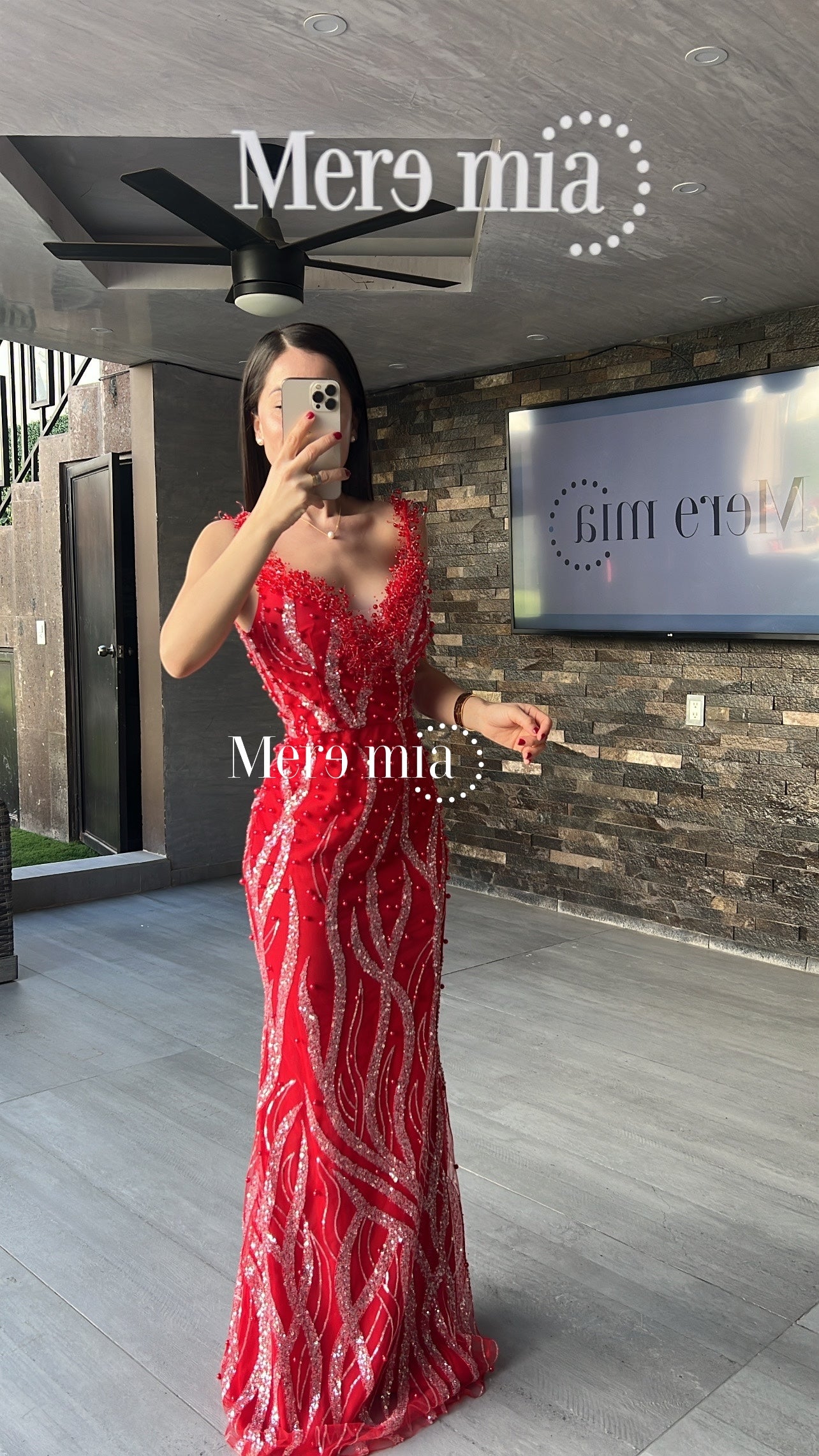 Vestido rojo perlas lent