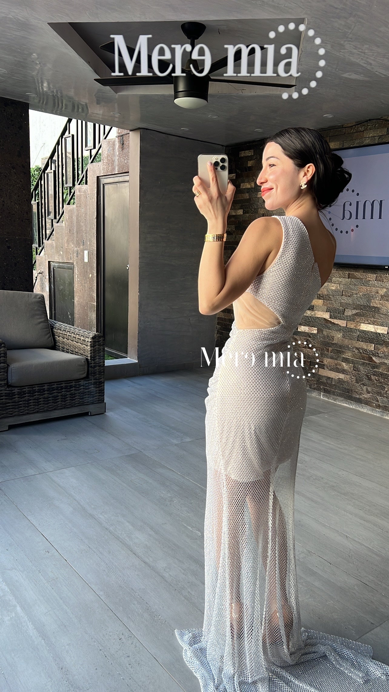 Vestido plata puntos malla