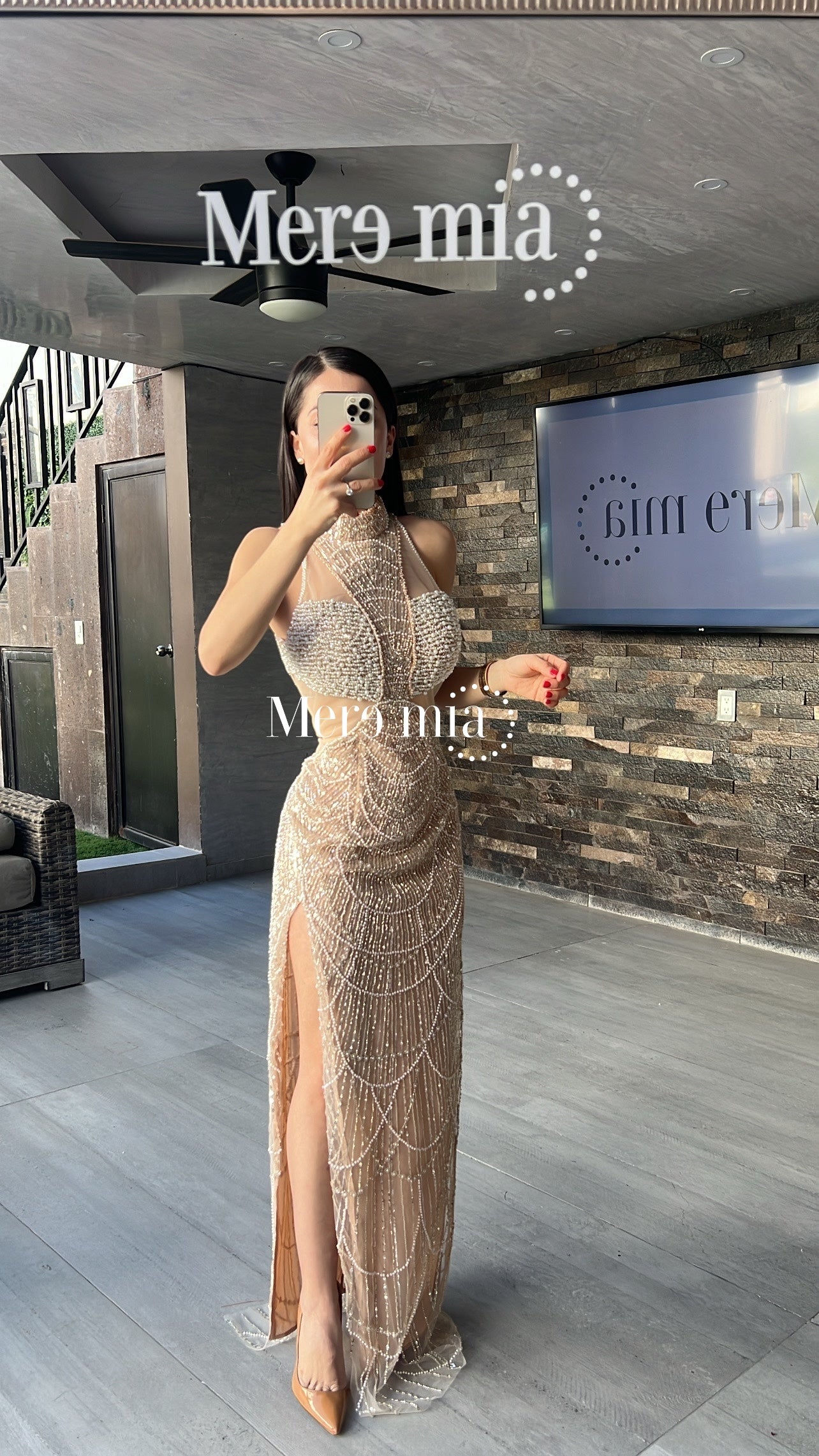 Vestido moka chocker perlas