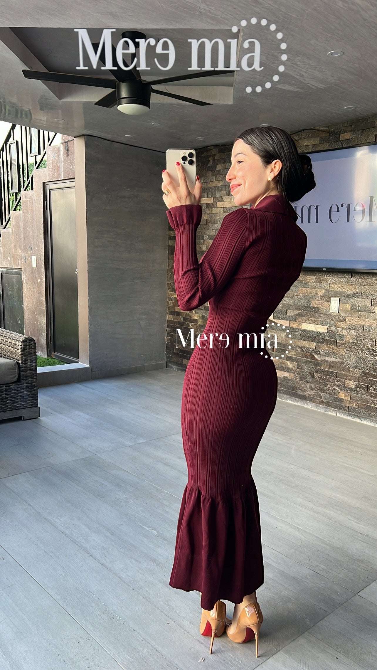 Vestido tinto rayado olanes