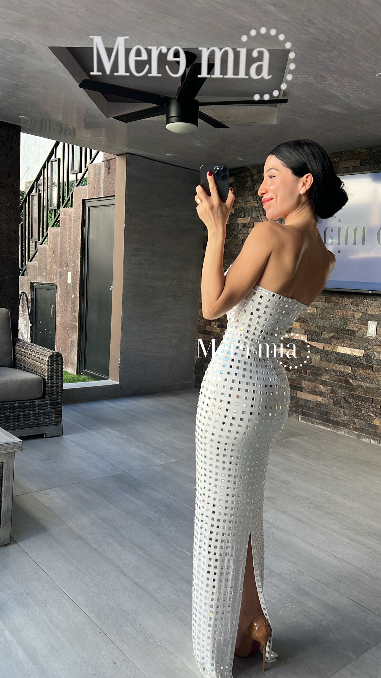 Vestido blanco cuadro plata