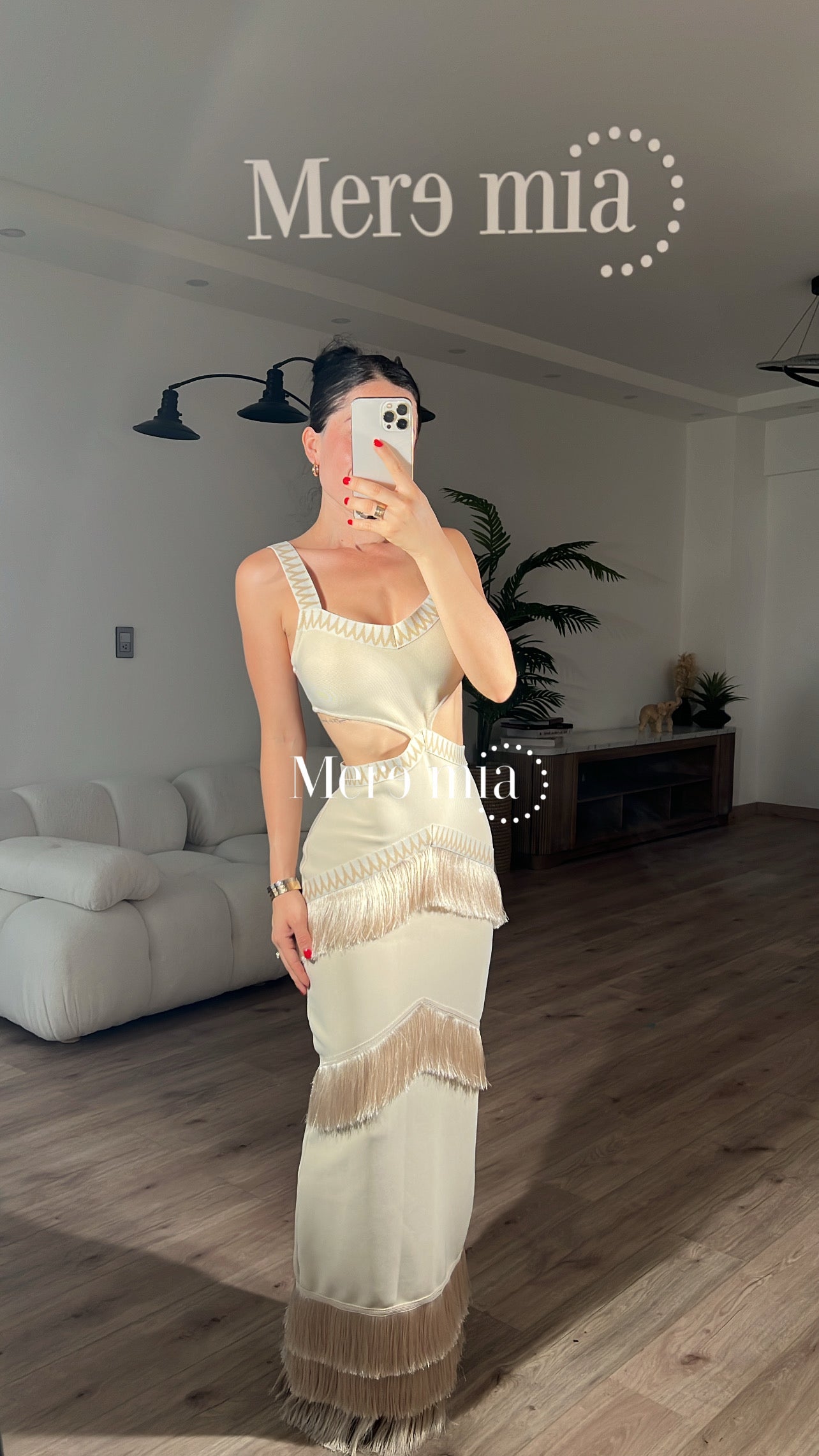Vestido beige barbas abert