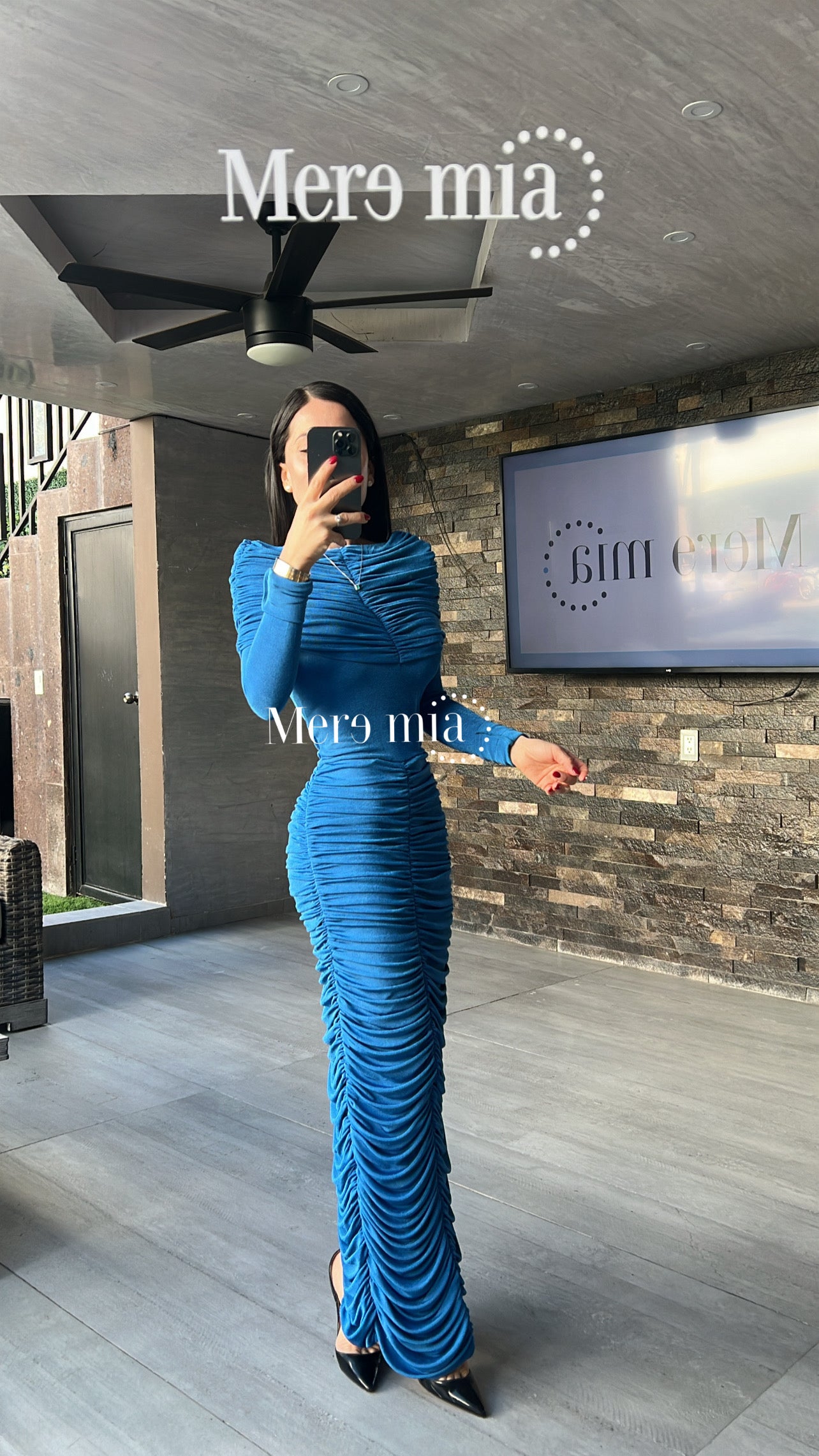 Vestido hombros olan plisado ml