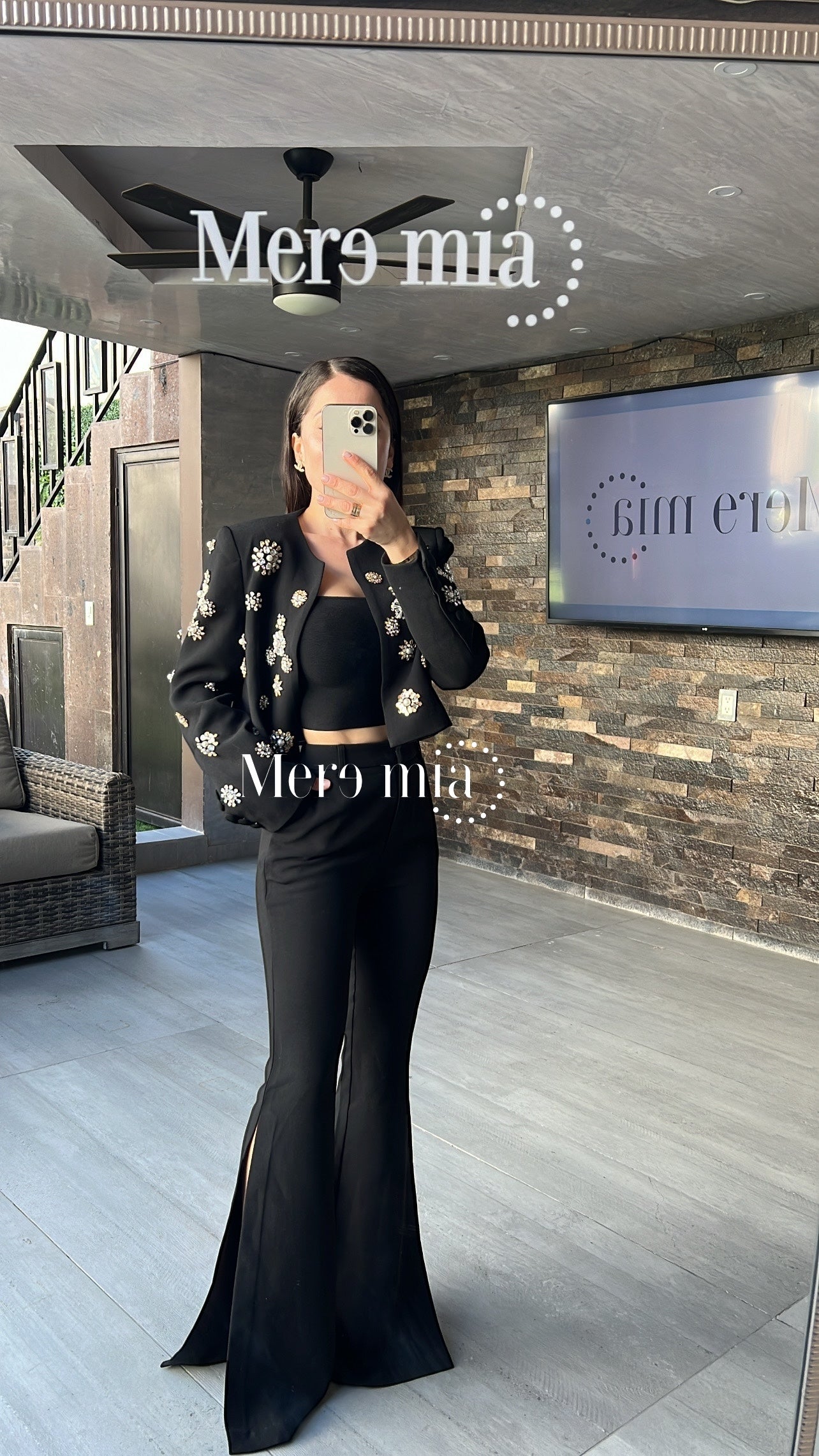 Conjunto negro saco aplicaciones