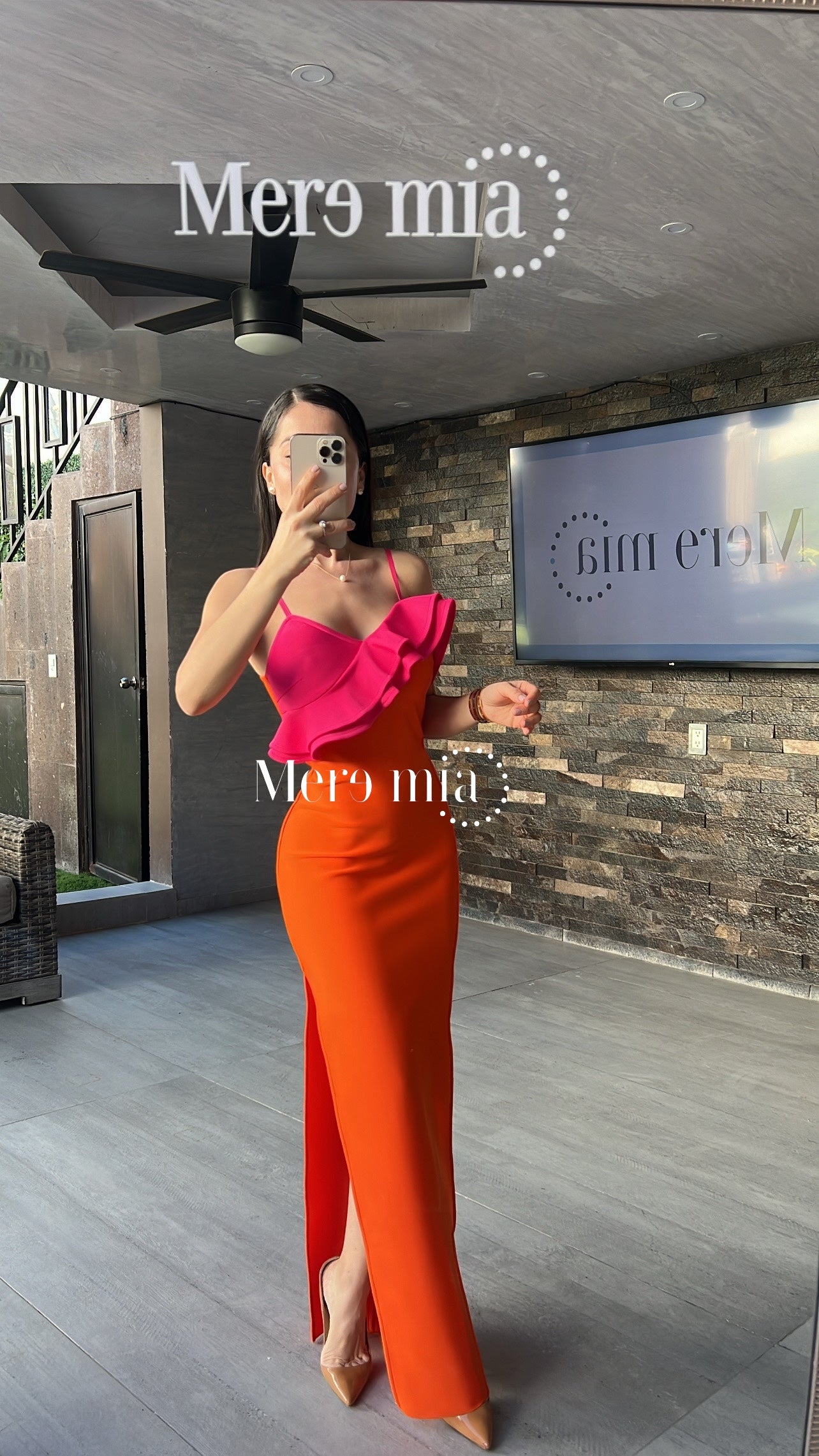 Vestido naranja escarola rosa